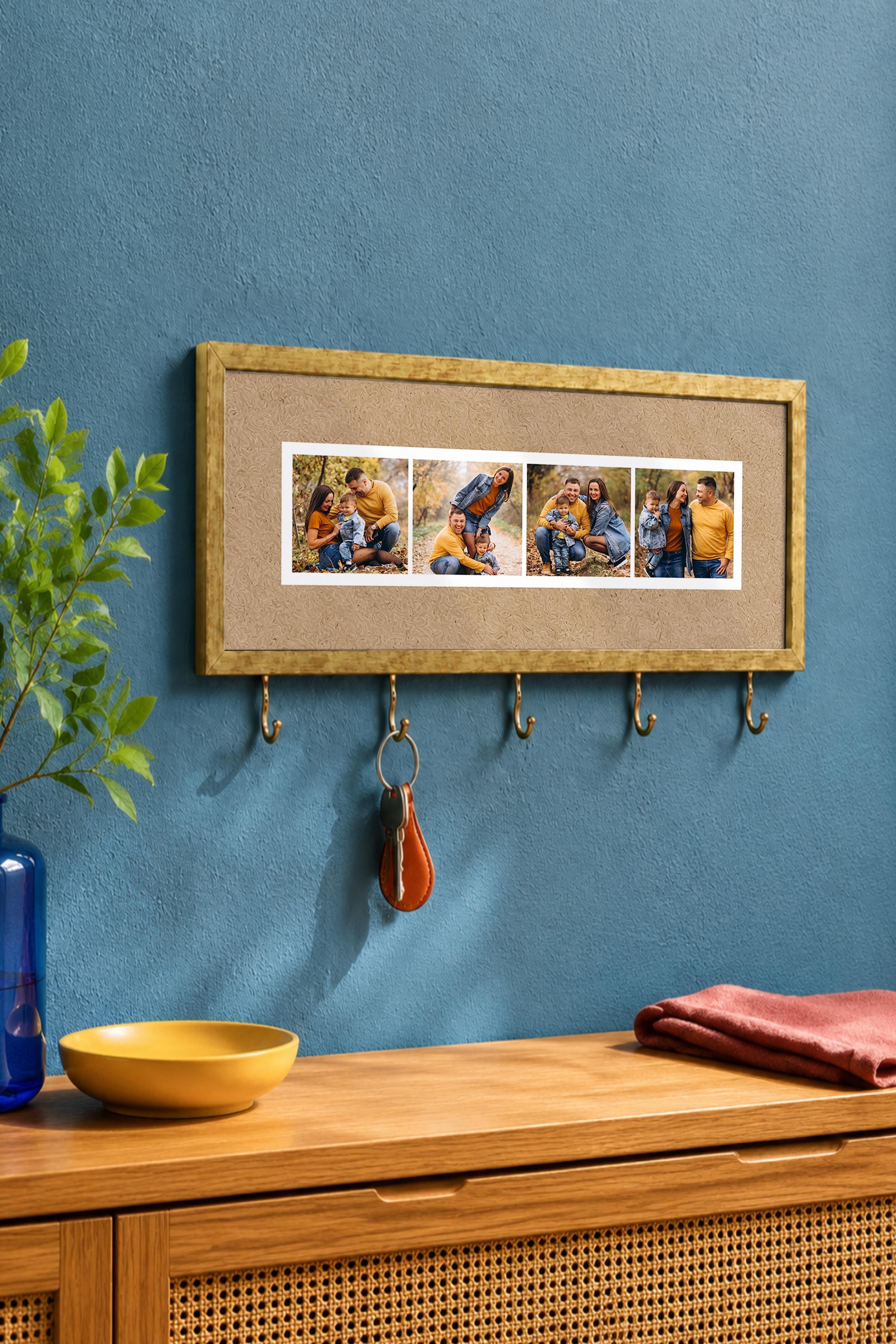 Kişiye Özel Tablo Anahtarlık, Photobooth Stili Gold Fotoğraf Çerçevesi, Vintage Duvar Dekoru