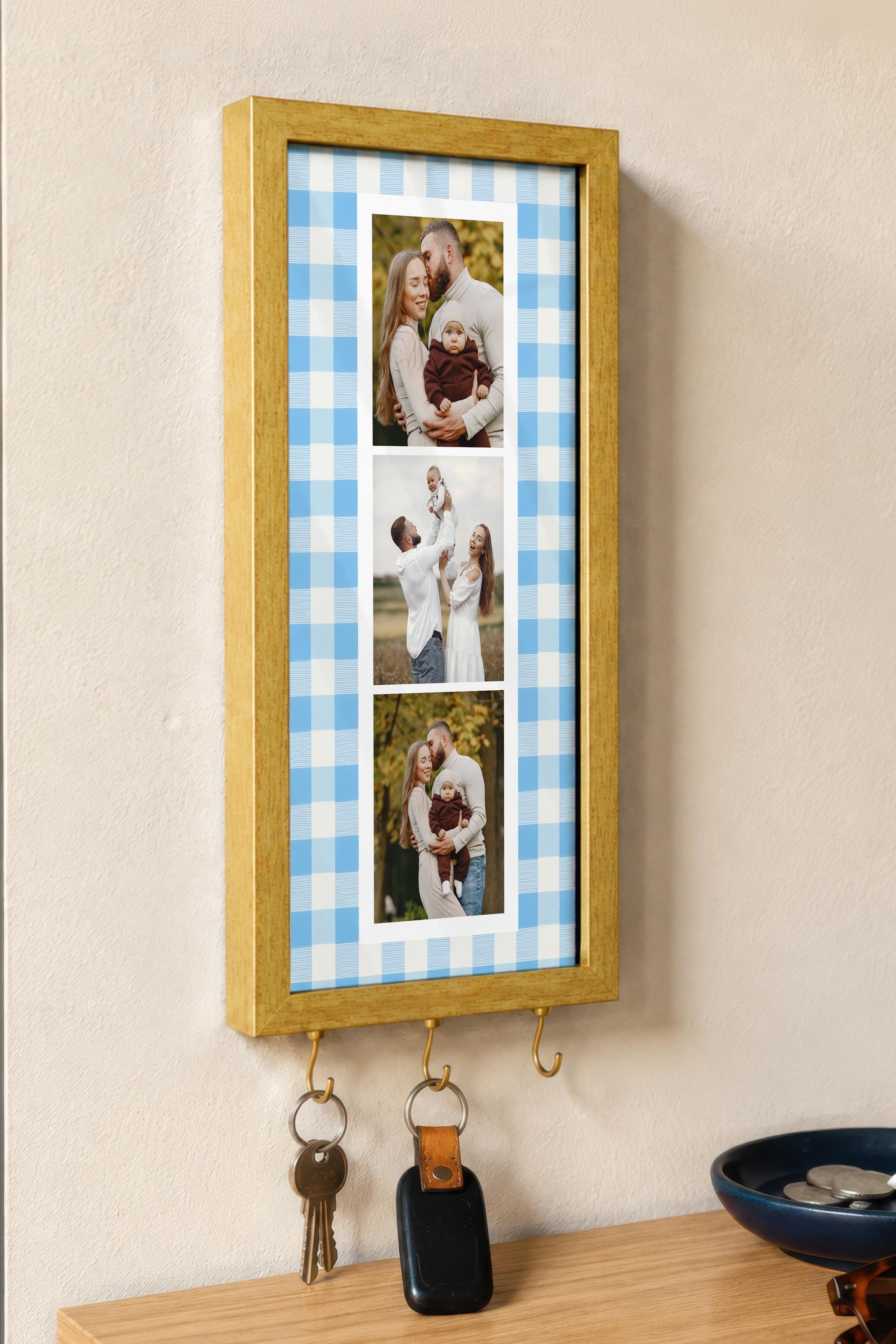 Kişiye Özel Tablo Anahtarlık, Photobooth Stili Gold Fotoğraf Çerçevesi, Vintage Duvar Dekoru