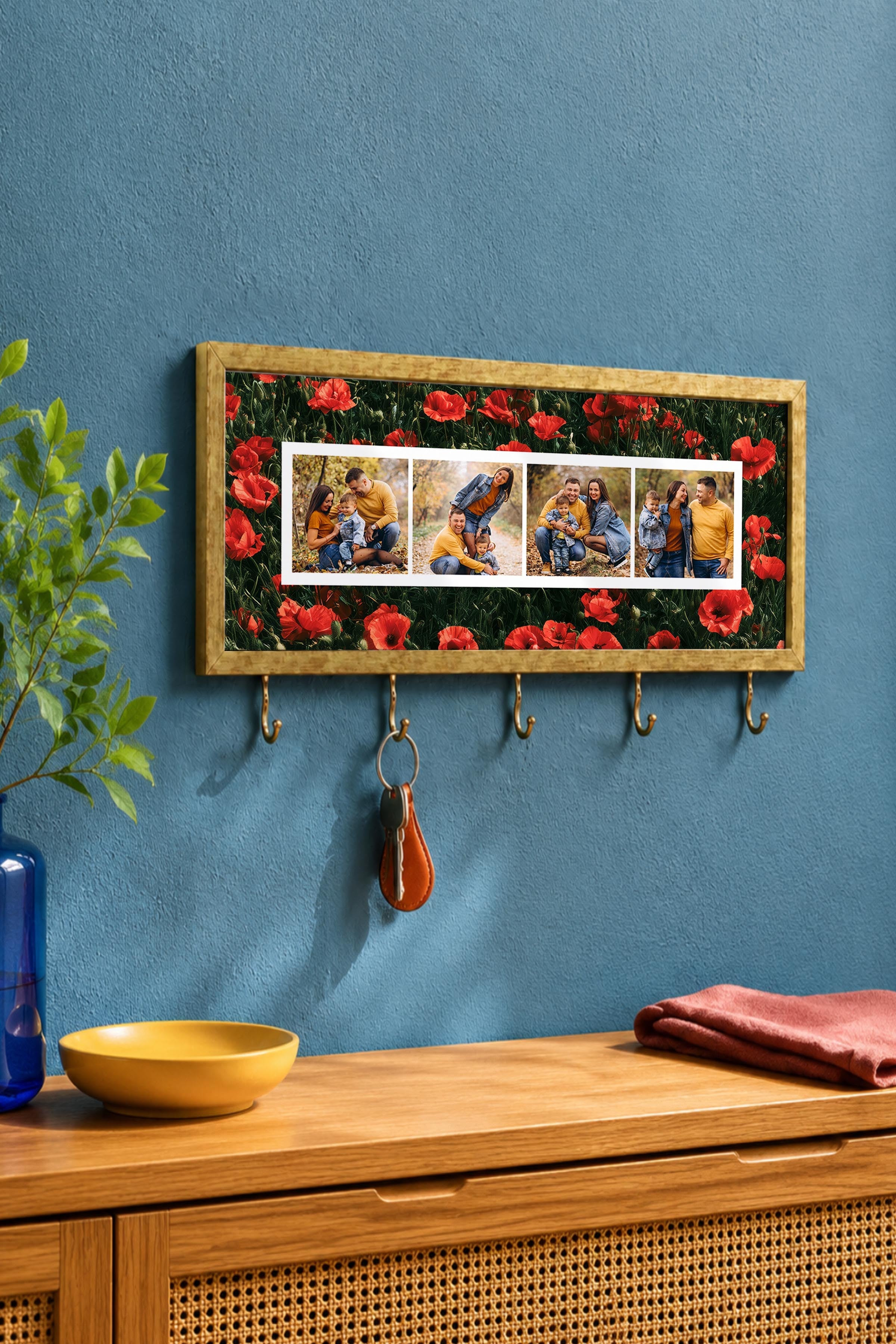Kişiye Özel Tablo Anahtarlık, Photobooth Stili Gold Fotoğraf Çerçevesi, Vintage Duvar Dekoru