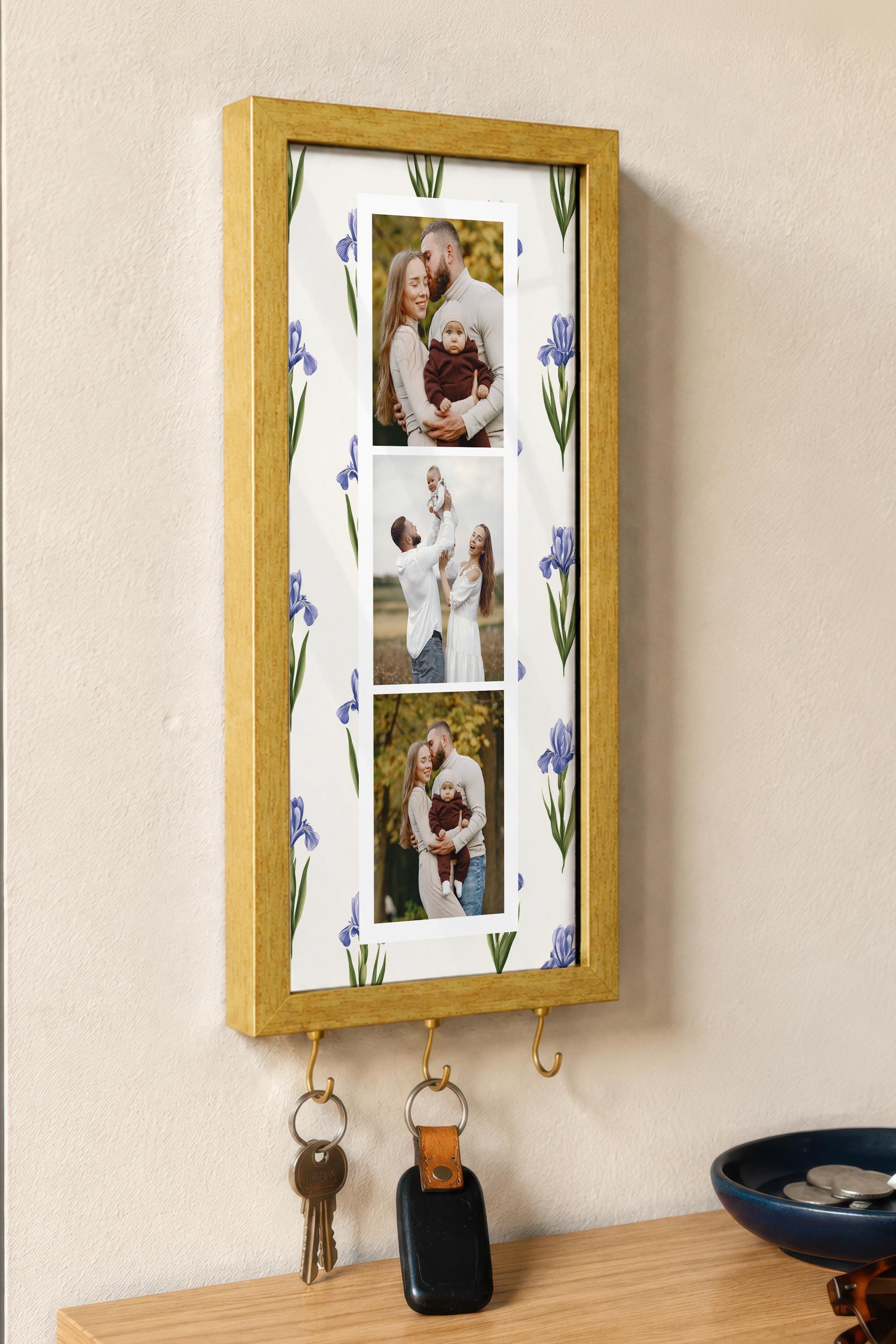 Kişiye Özel Tablo Anahtarlık, Photobooth Stili Gold Fotoğraf Çerçevesi, Vintage Duvar Dekoru