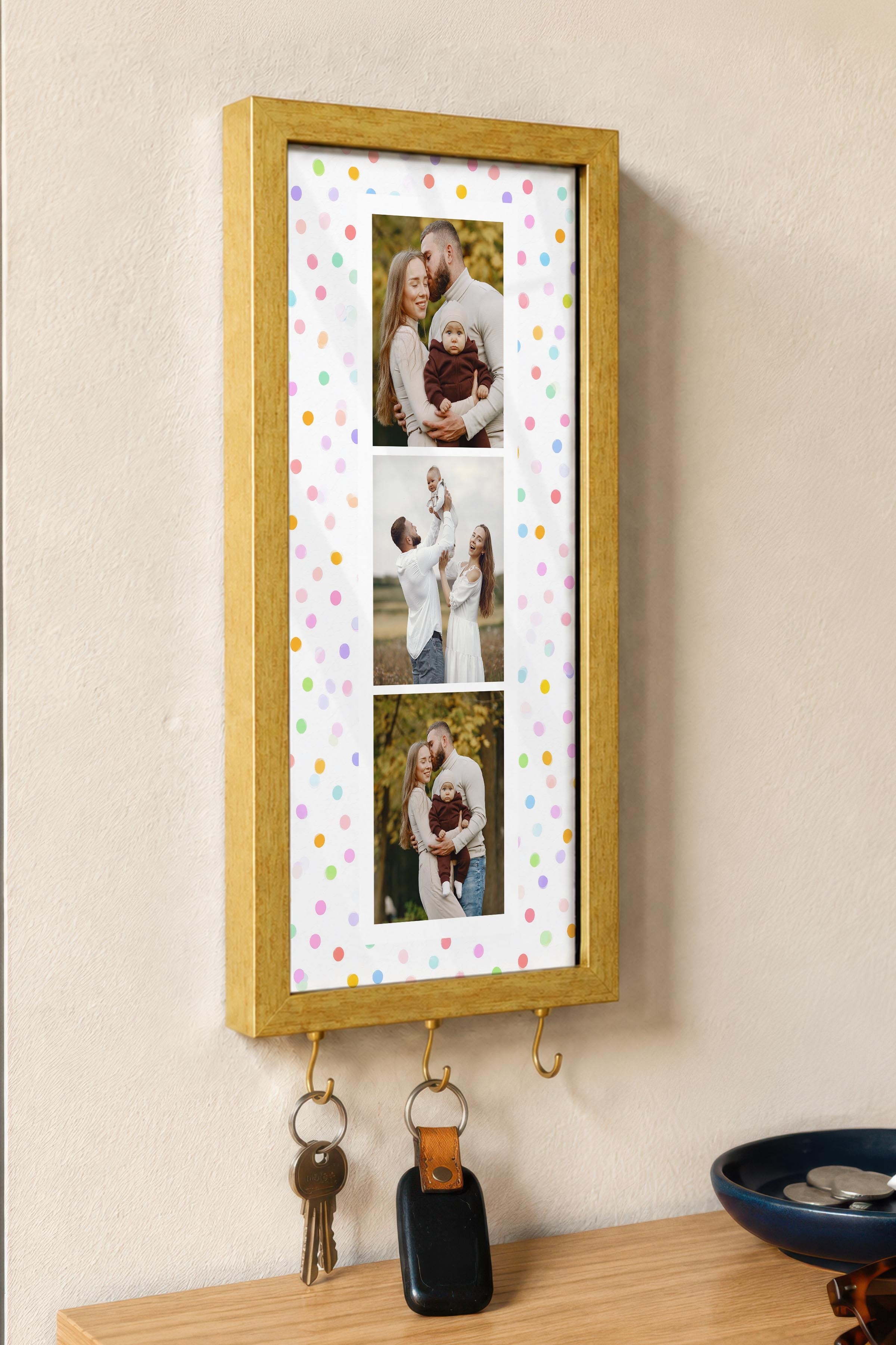 Kişiye Özel Tablo Anahtarlık, Photobooth Stili Gold Fotoğraf Çerçevesi, Vintage Duvar Dekoru