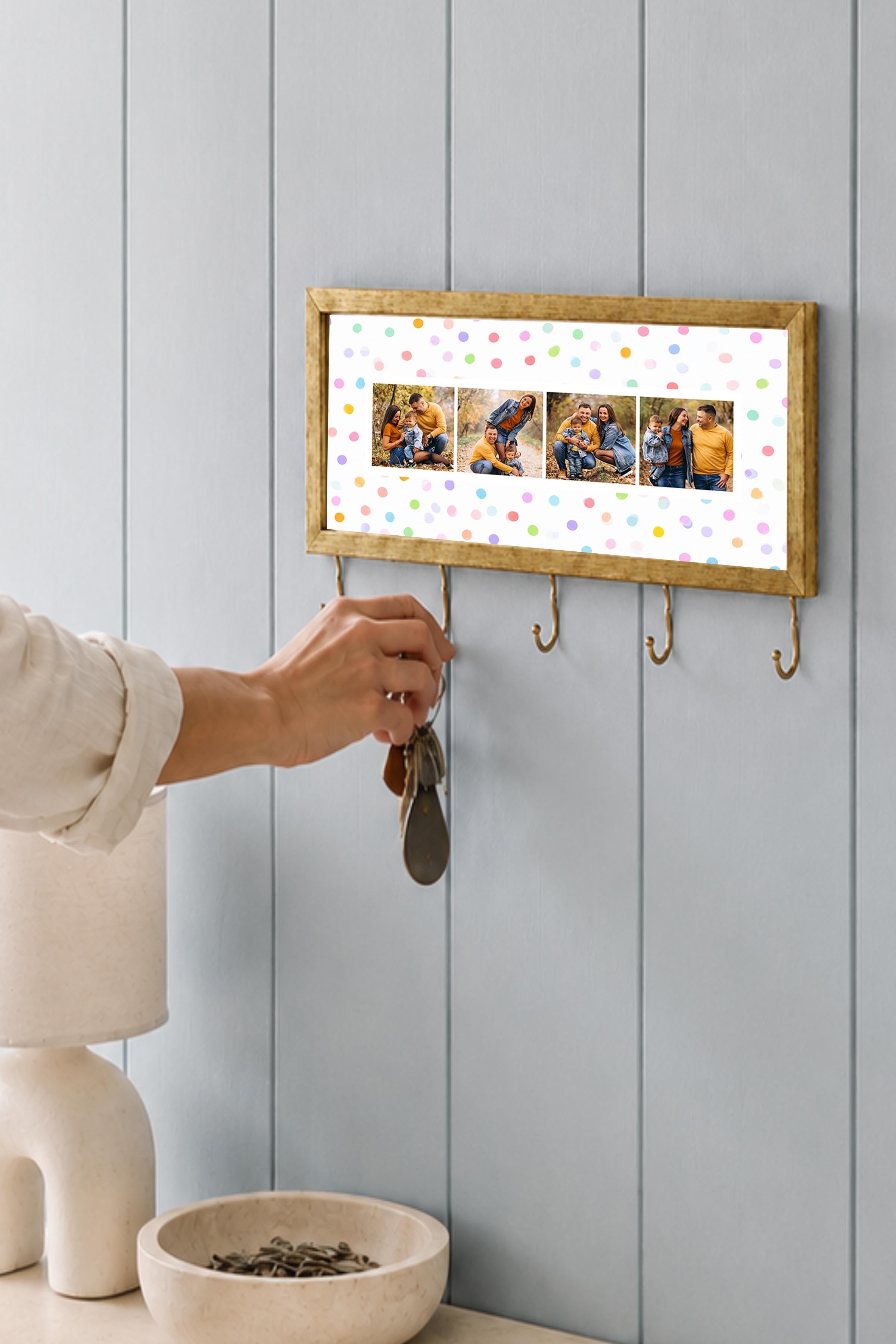 Kişiye Özel Tablo Anahtarlık, Photobooth Stili Gold Fotoğraf Çerçevesi, Vintage Duvar Dekoru