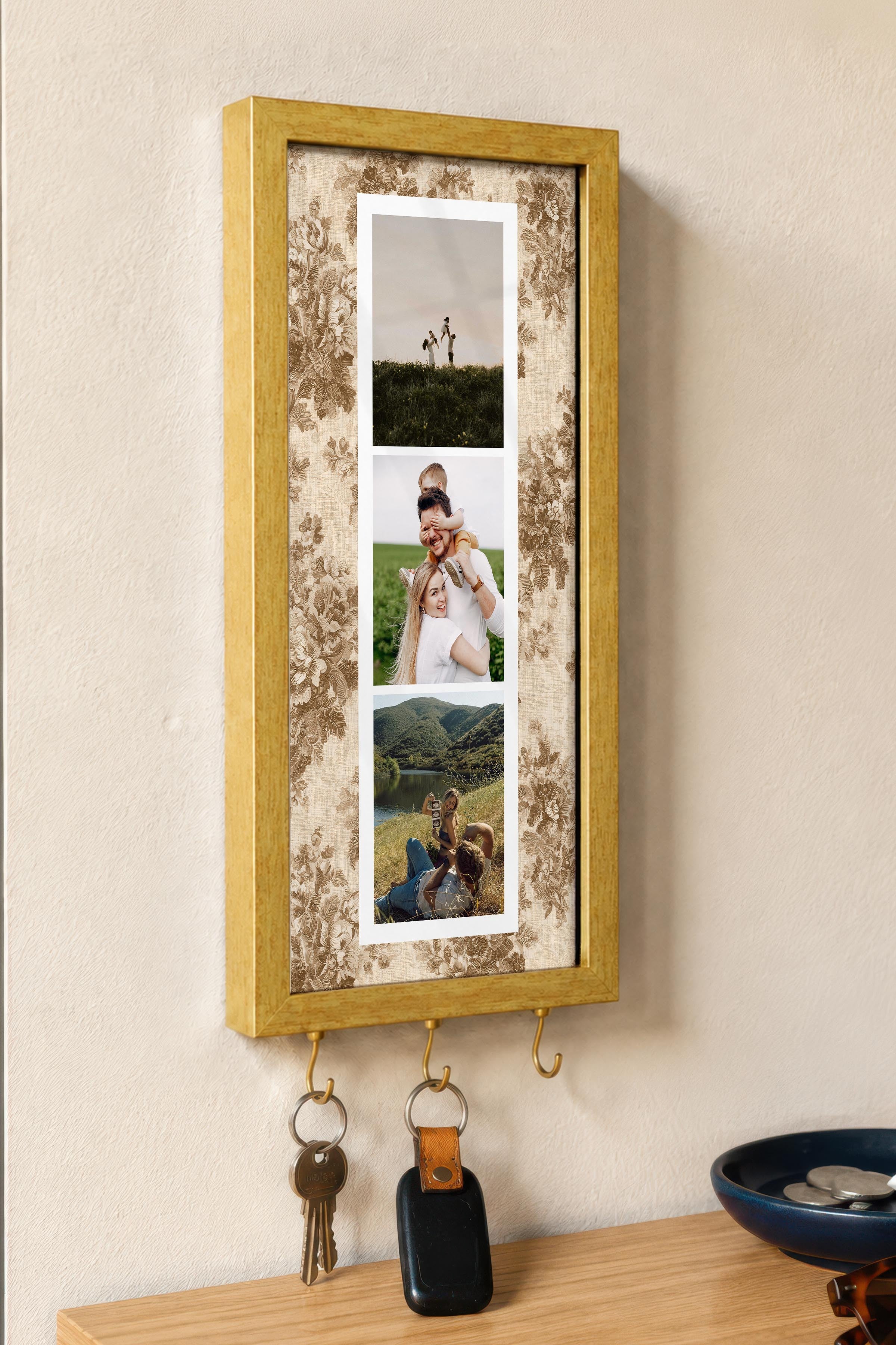 Kişiye Özel Tablo Anahtarlık, Photobooth Stili Gold Fotoğraf Çerçevesi, Vintage Duvar Dekoru
