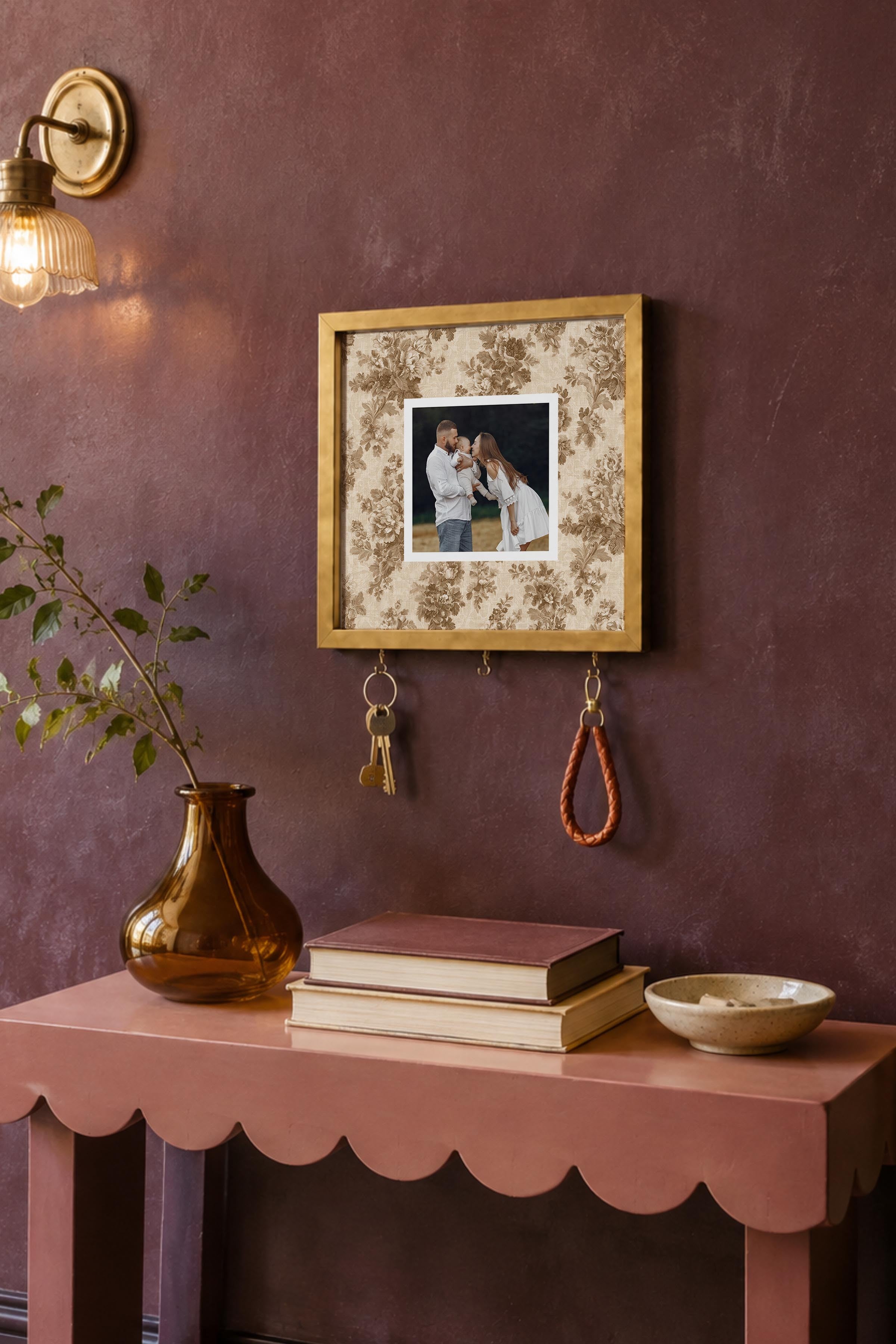 Kişiye Özel Tablo Anahtarlık, Photobooth Stili Gold Fotoğraf Çerçevesi, Vintage Duvar Dekoru