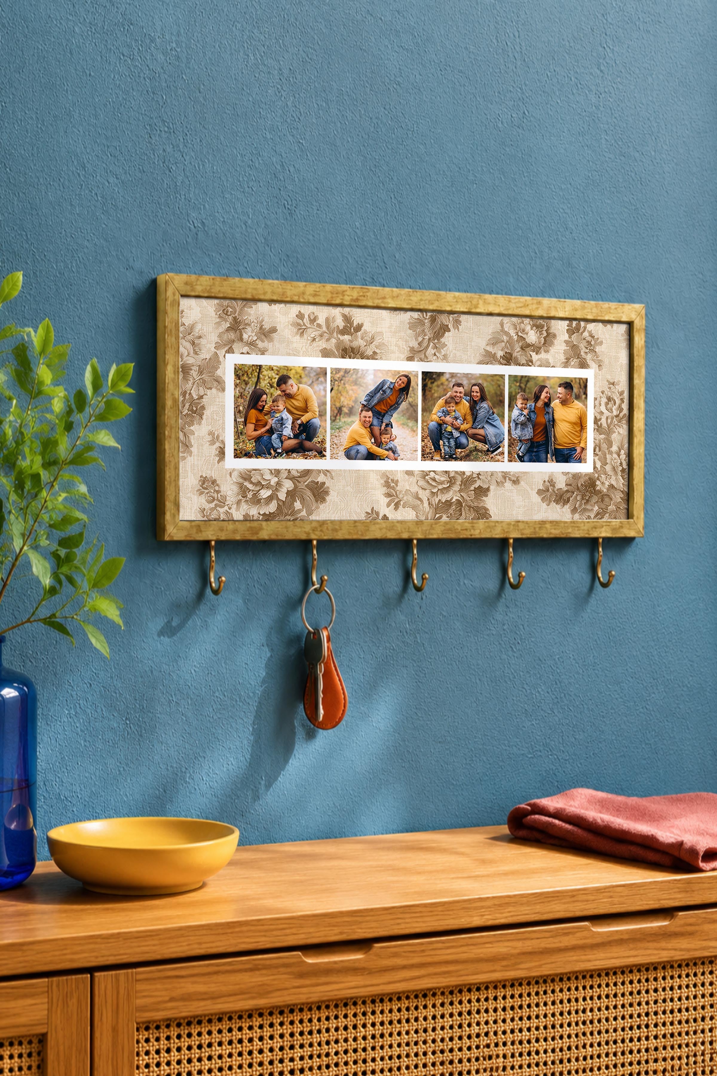 Kişiye Özel Tablo Anahtarlık, Photobooth Stili Gold Fotoğraf Çerçevesi, Vintage Duvar Dekoru