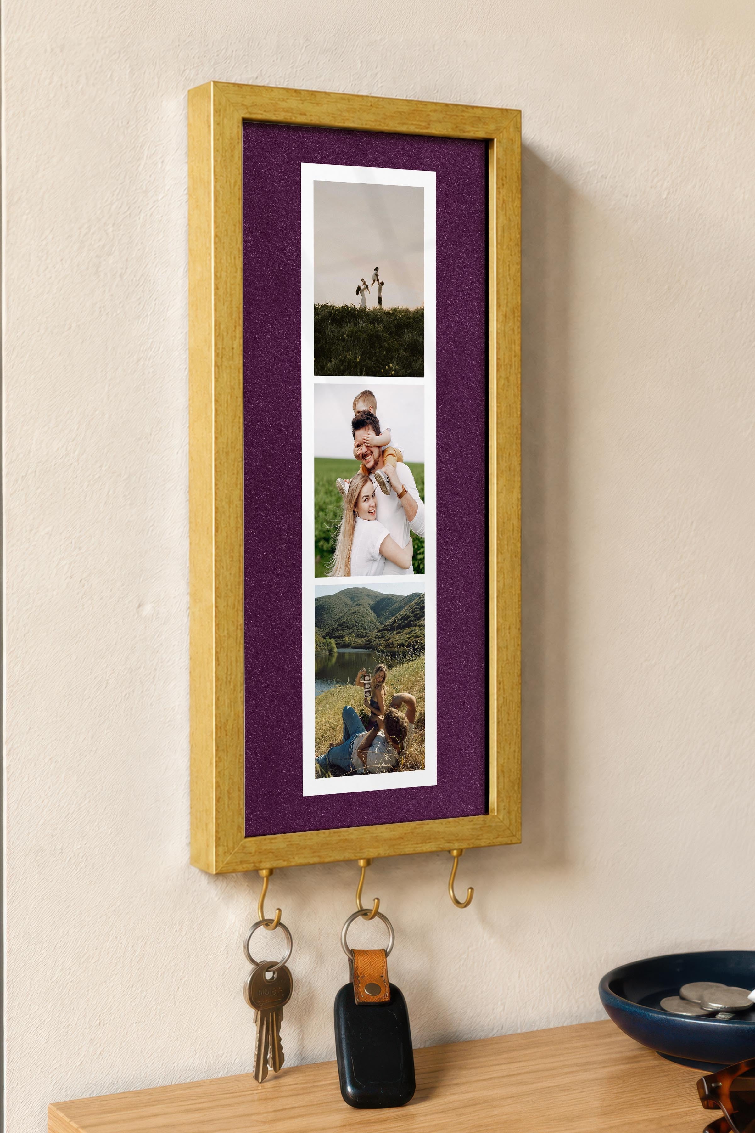 Kişiye Özel Tablo Anahtarlık, Photobooth Stili Gold Fotoğraf Çerçevesi, Vintage Duvar Dekoru