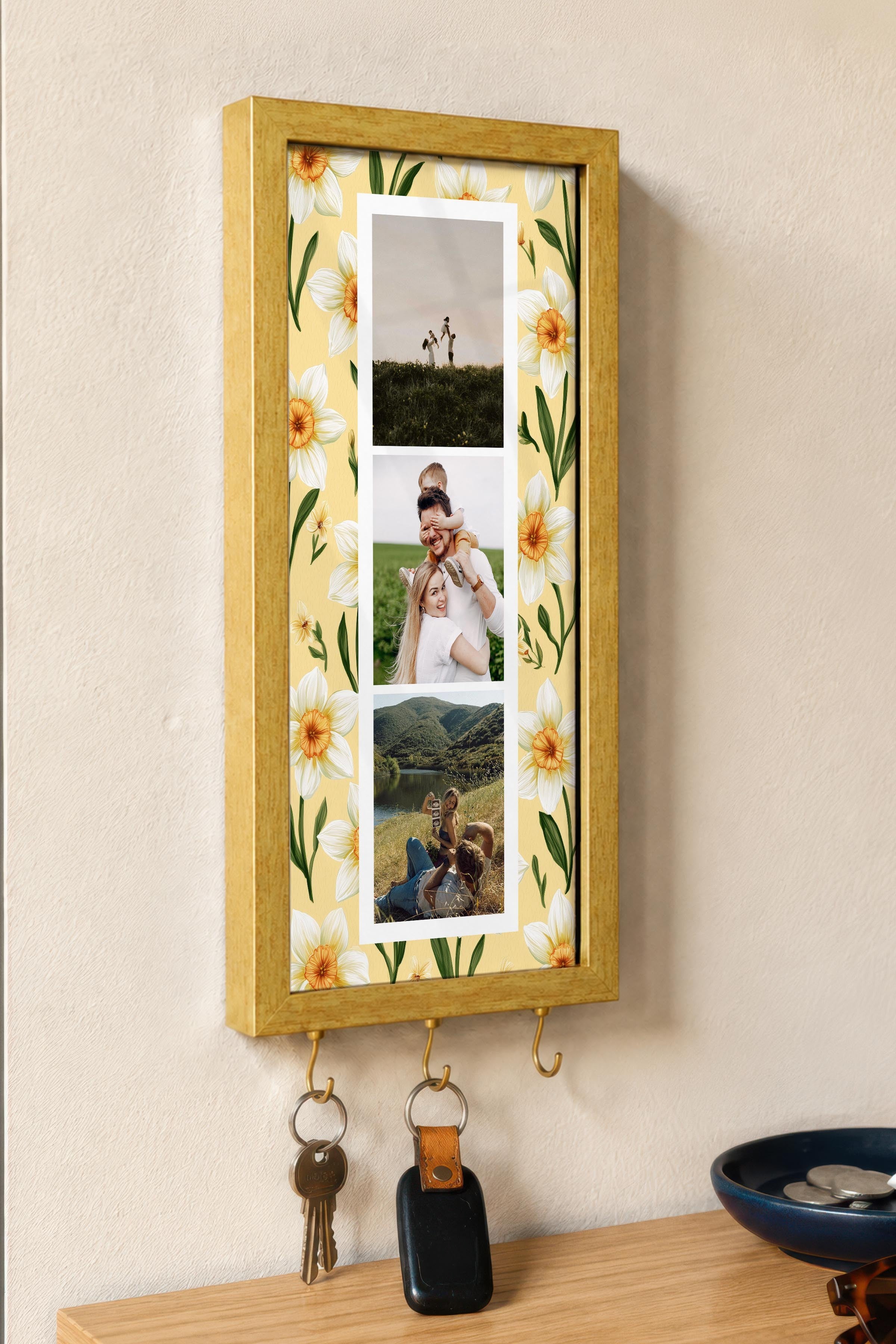 Kişiye Özel Tablo Anahtarlık, Photobooth Stili Gold Fotoğraf Çerçevesi, Vintage Duvar Dekoru