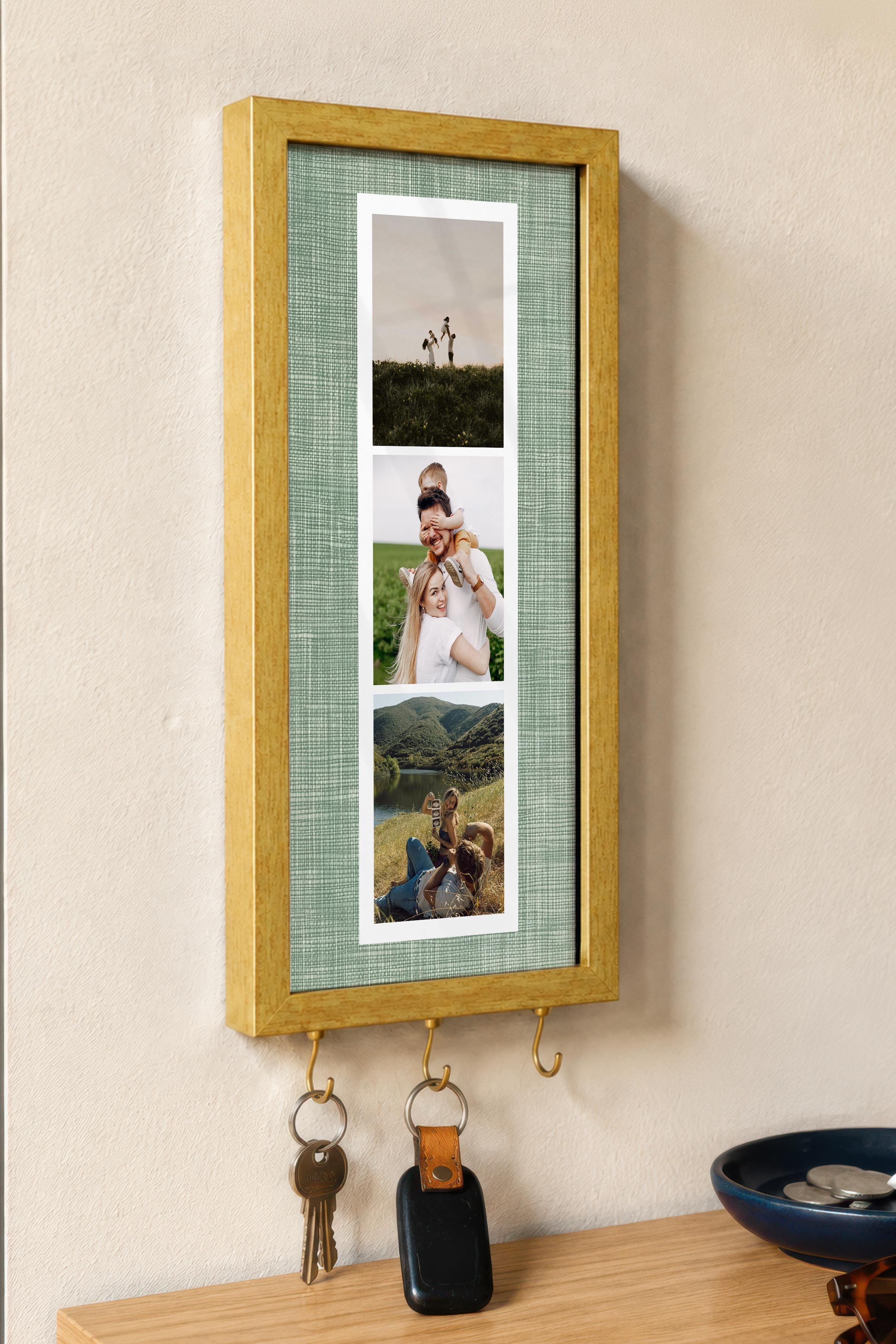 Kişiye Özel Tablo Anahtarlık, Photobooth Stili Gold Fotoğraf Çerçevesi, Vintage Duvar Dekoru