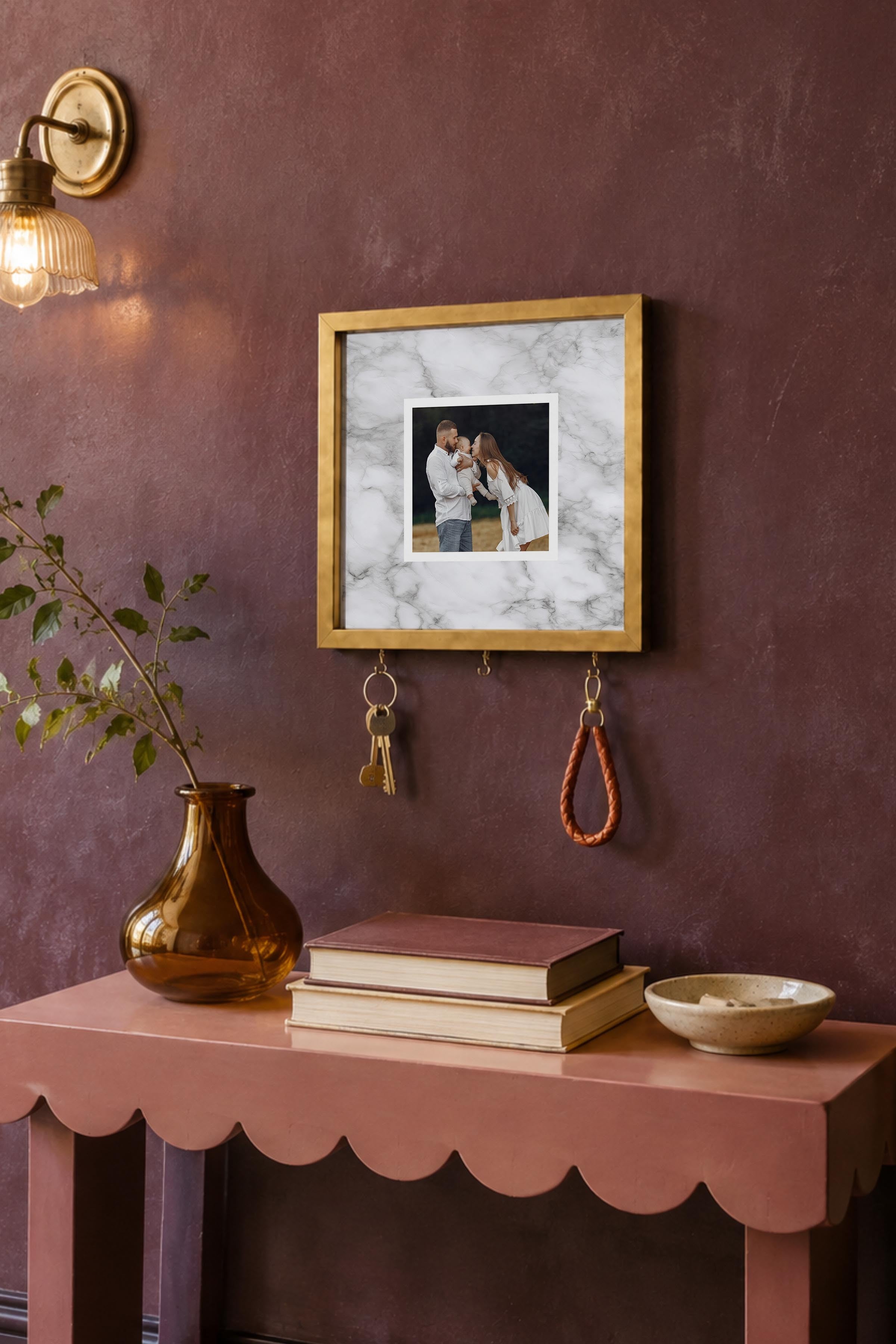 Kişiye Özel Tablo Anahtarlık, Photobooth Stili Gold Fotoğraf Çerçevesi, Vintage Duvar Dekoru