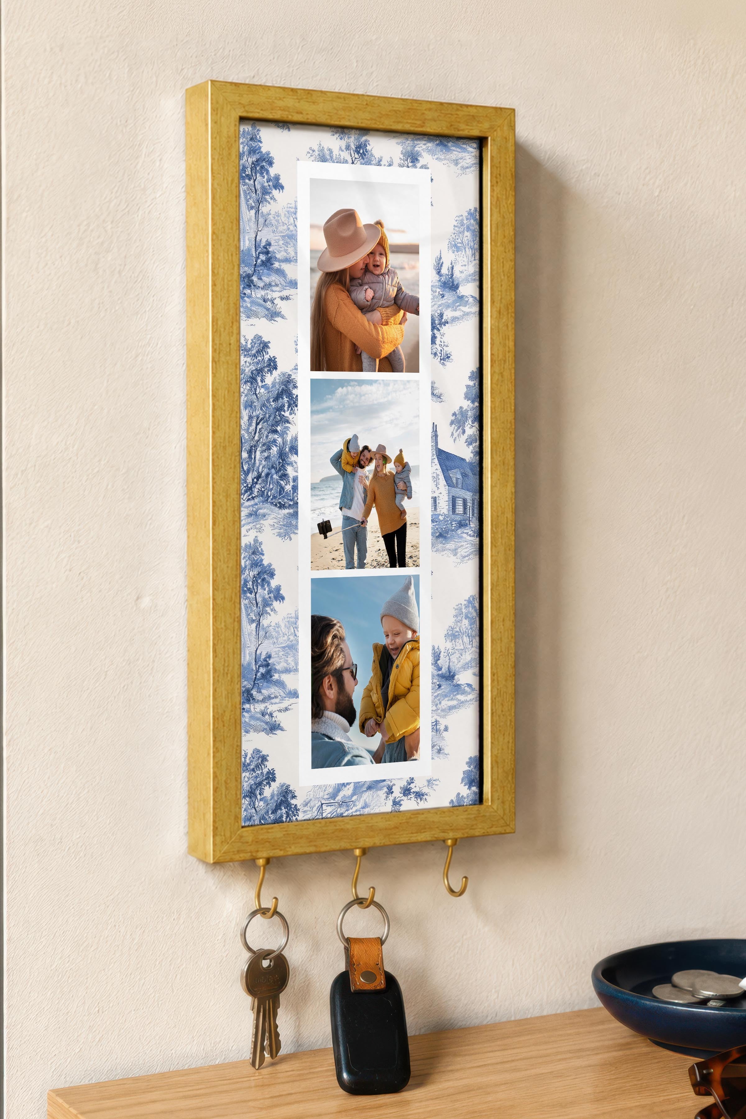 Kişiye Özel Tablo Anahtarlık, Photobooth Stili Gold Fotoğraf Çerçevesi, Vintage Duvar Dekoru