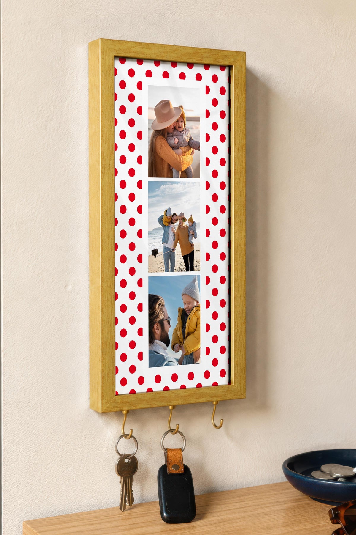 Kişiye Özel Tablo Anahtarlık, Photobooth Stili Gold Fotoğraf Çerçevesi, Vintage Duvar Dekoru