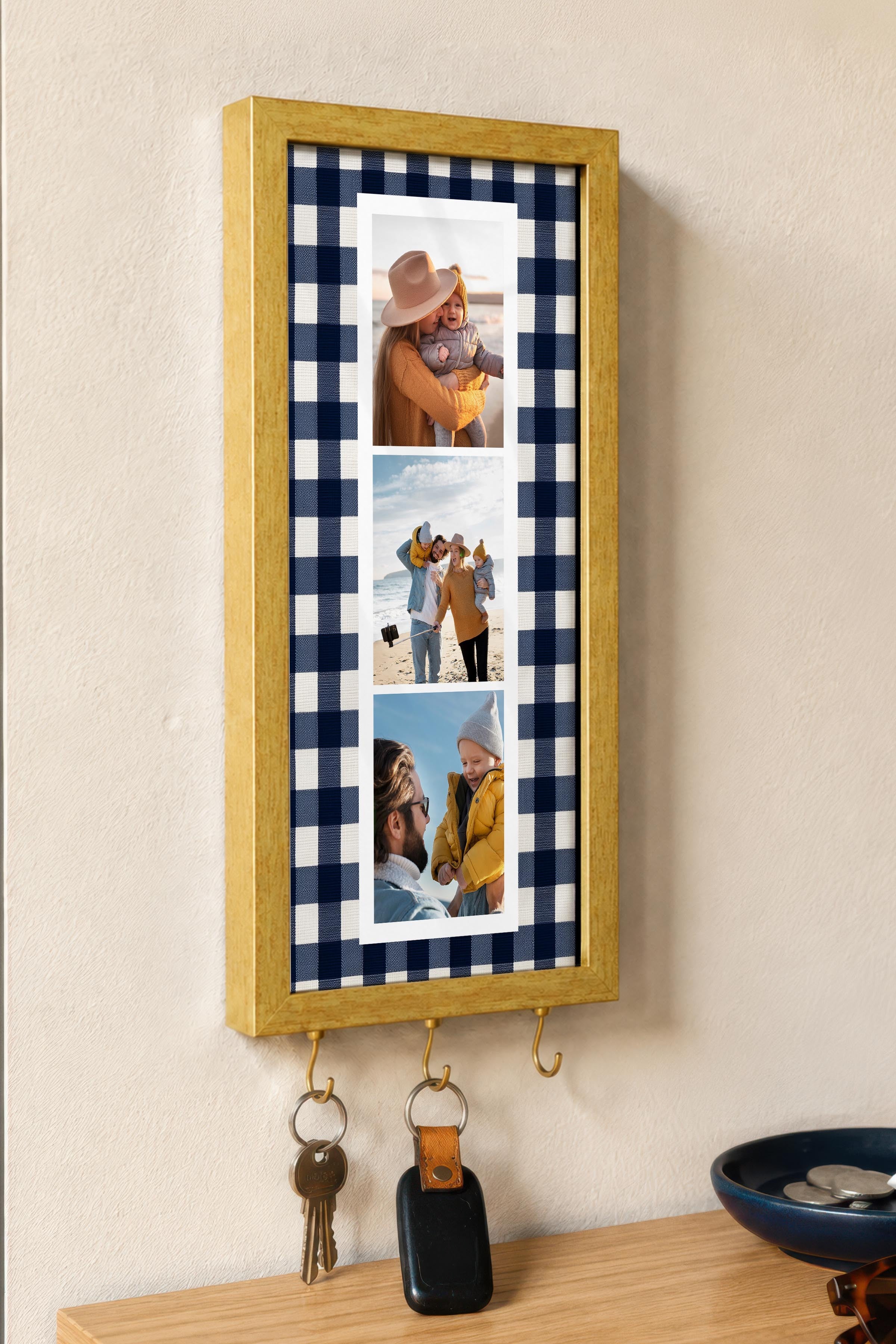 Kişiye Özel Tablo Anahtarlık, Photobooth Stili Gold Fotoğraf Çerçevesi, Vintage Duvar Dekoru