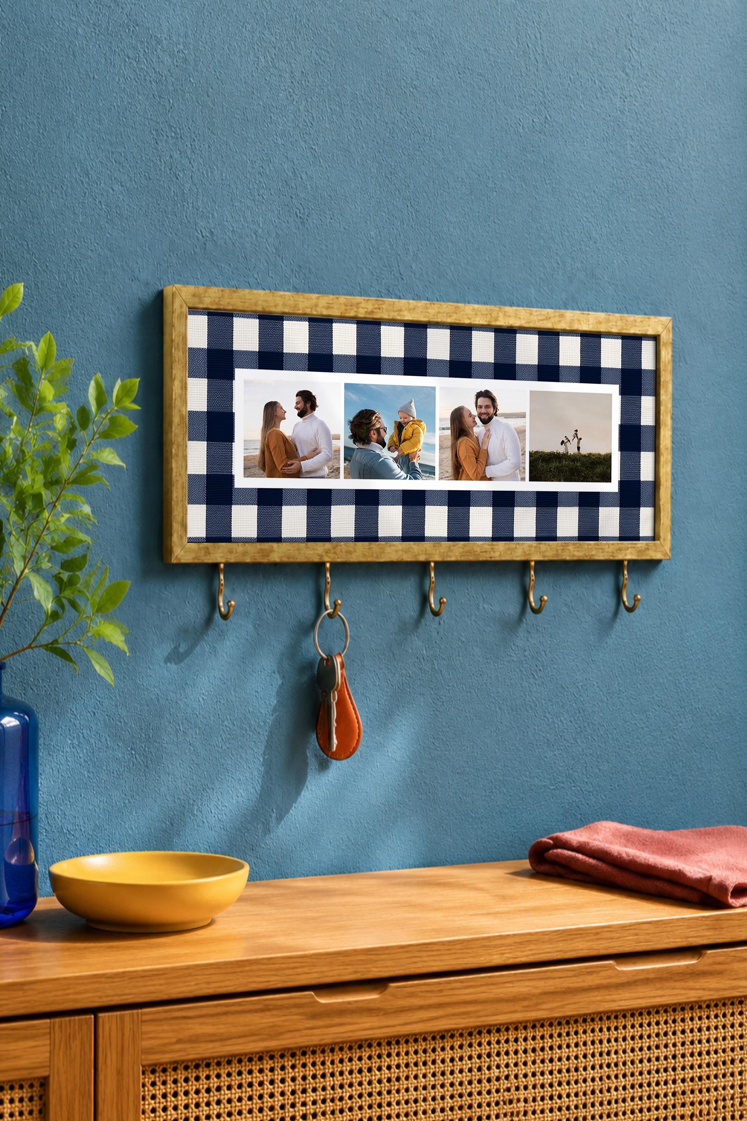 Kişiye Özel Tablo Anahtarlık, Photobooth Stili Gold Fotoğraf Çerçevesi, Vintage Duvar Dekoru