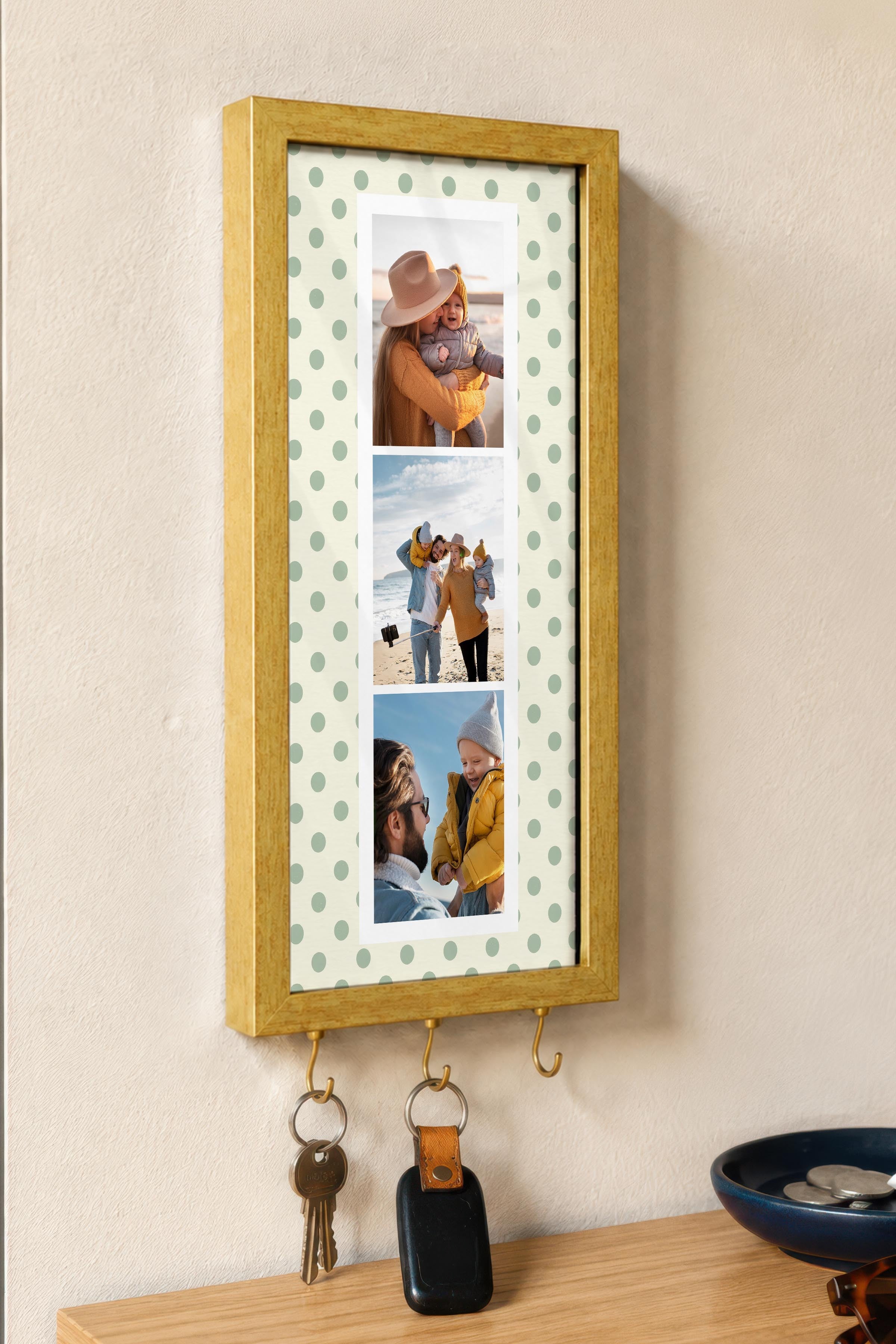 Kişiye Özel Tablo Anahtarlık, Photobooth Stili Gold Fotoğraf Çerçevesi, Vintage Duvar Dekoru