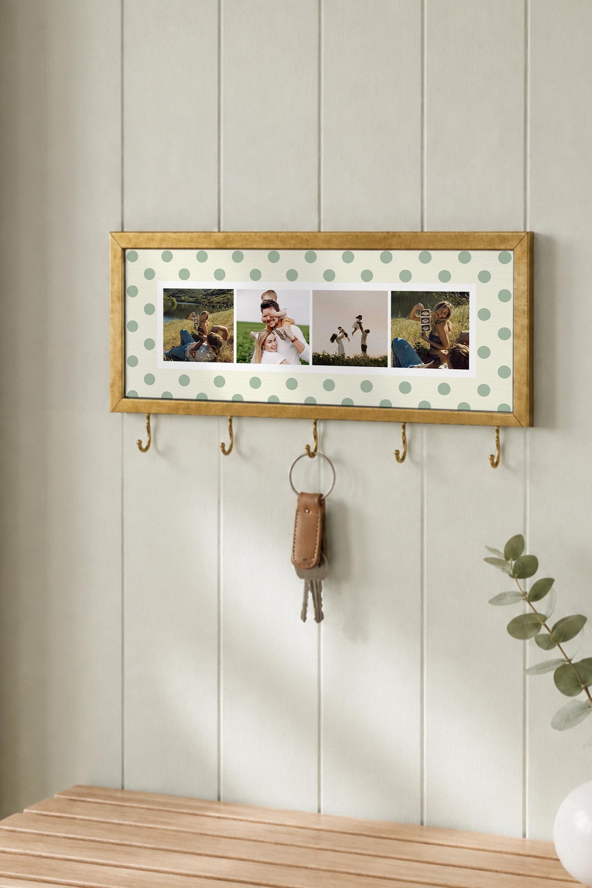Kişiye Özel Tablo Anahtarlık, Photobooth Stili Gold Fotoğraf Çerçevesi, Vintage Duvar Dekoru