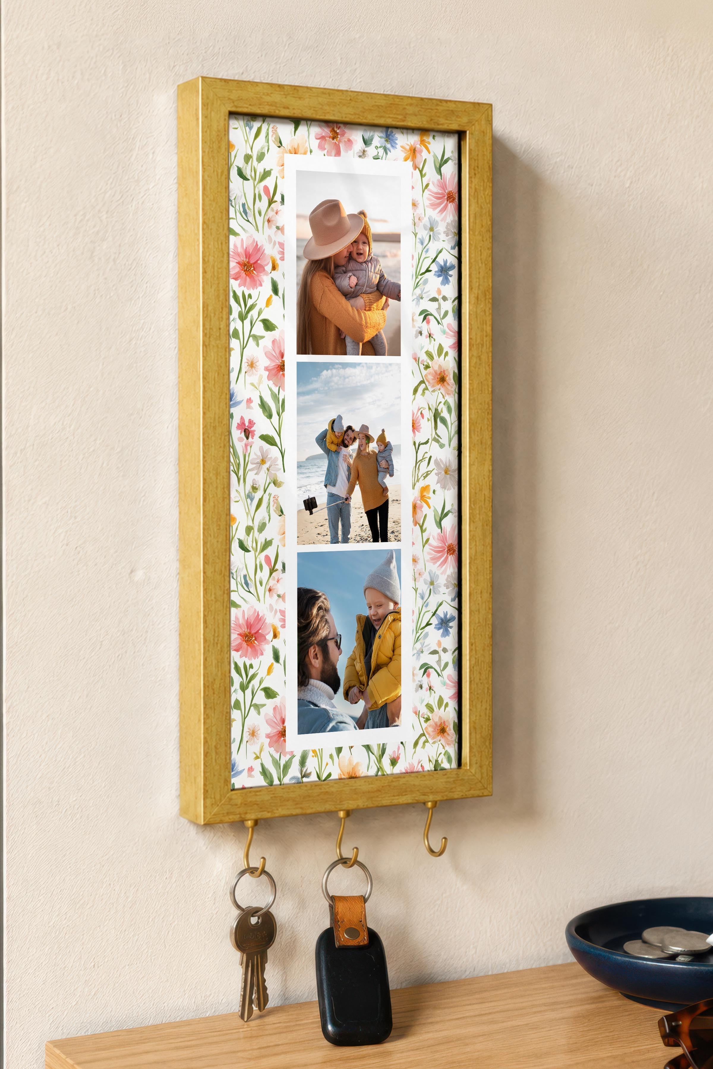 Kişiye Özel Tablo Anahtarlık, Photobooth Stili Gold Fotoğraf Çerçevesi, Vintage Duvar Dekoru