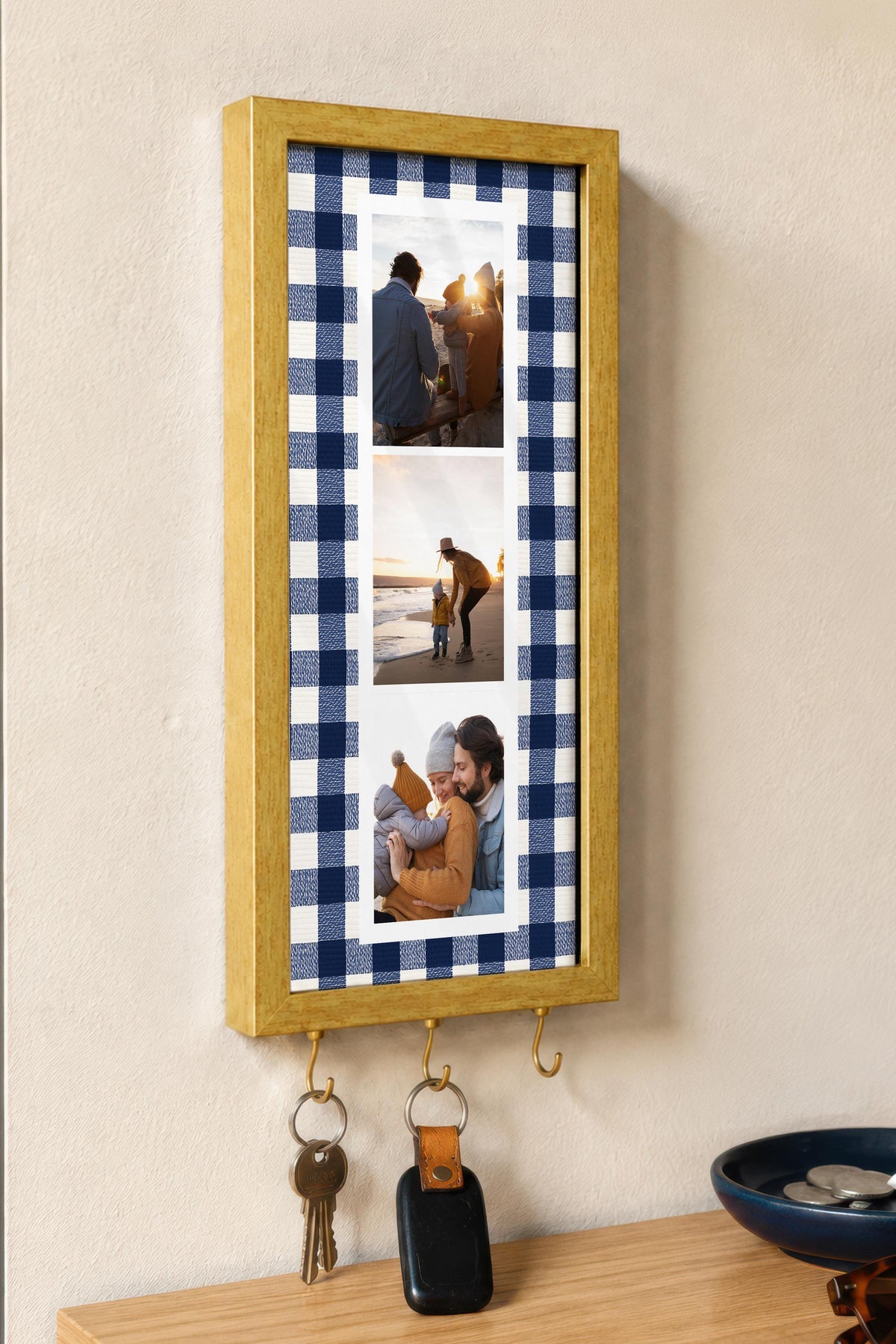 Kişiye Özel Tablo Anahtarlık, Photobooth Stili Gold Fotoğraf Çerçevesi, Vintage Duvar Dekoru