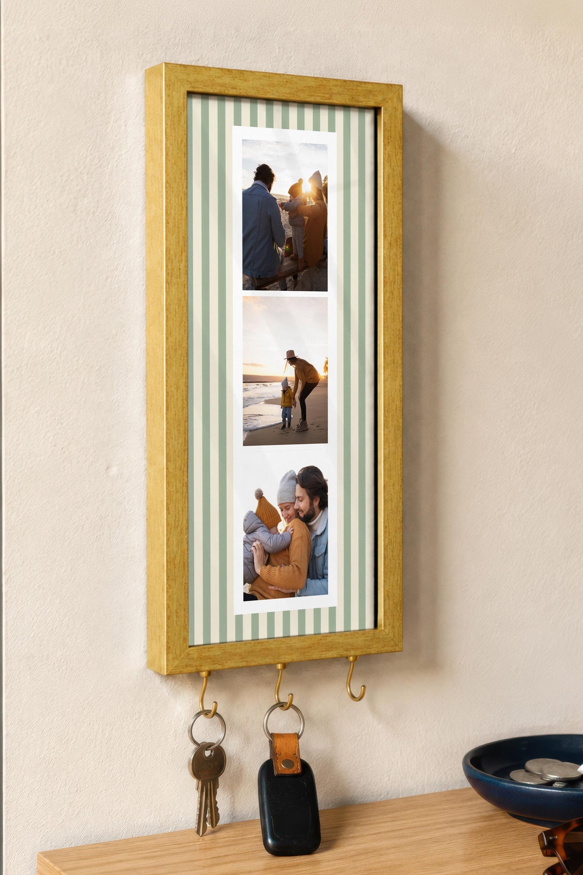 Kişiye Özel Tablo Anahtarlık, Photobooth Stili Gold Fotoğraf Çerçevesi, Vintage Duvar Dekoru