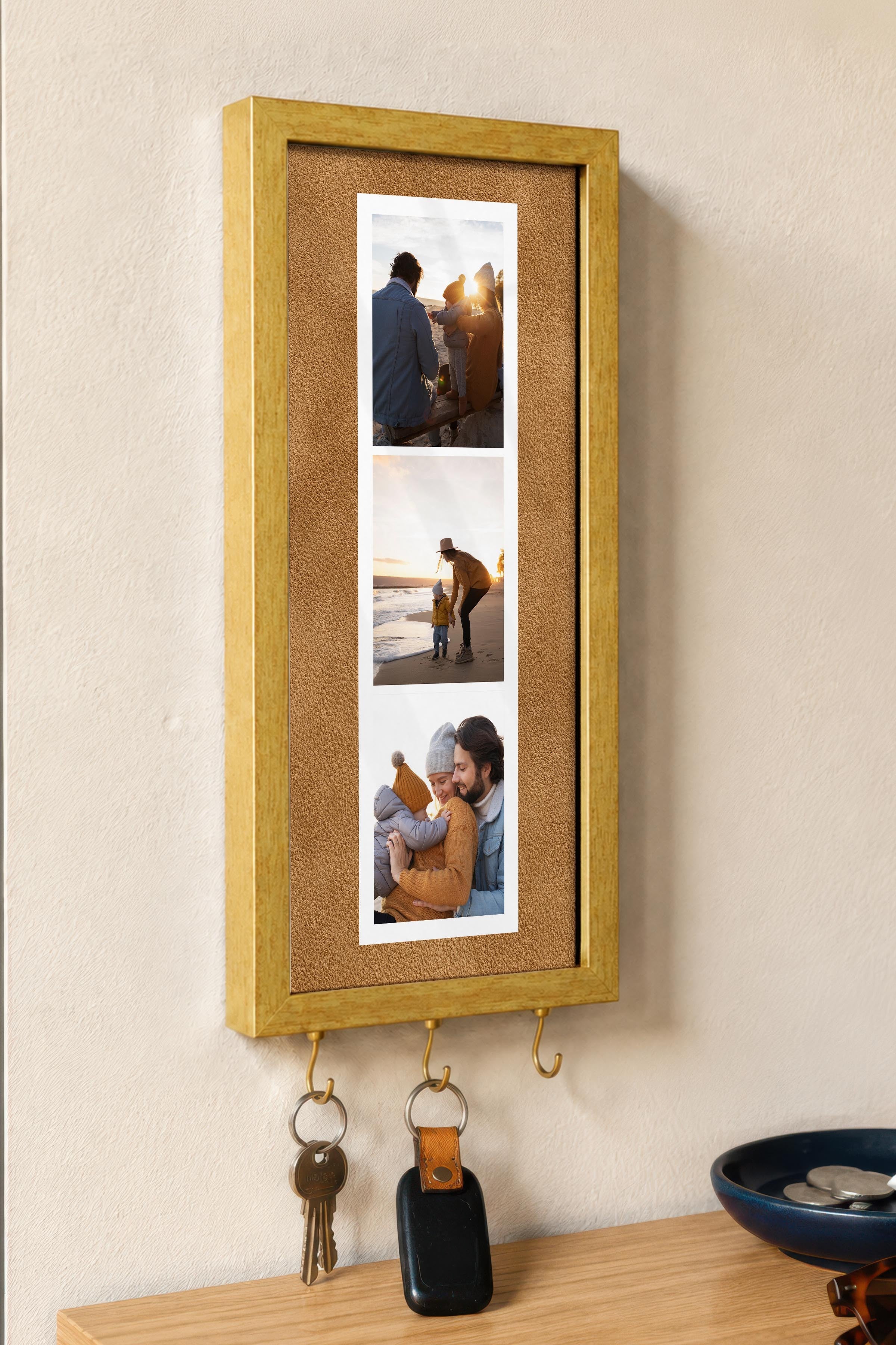 Kişiye Özel Tablo Anahtarlık, Photobooth Stili Gold Fotoğraf Çerçevesi, Vintage Duvar Dekoru