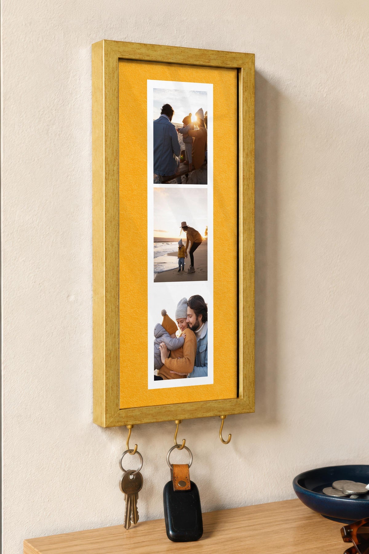 Kişiye Özel Tablo Anahtarlık, Photobooth Stili Gold Fotoğraf Çerçevesi, Vintage Duvar Dekoru