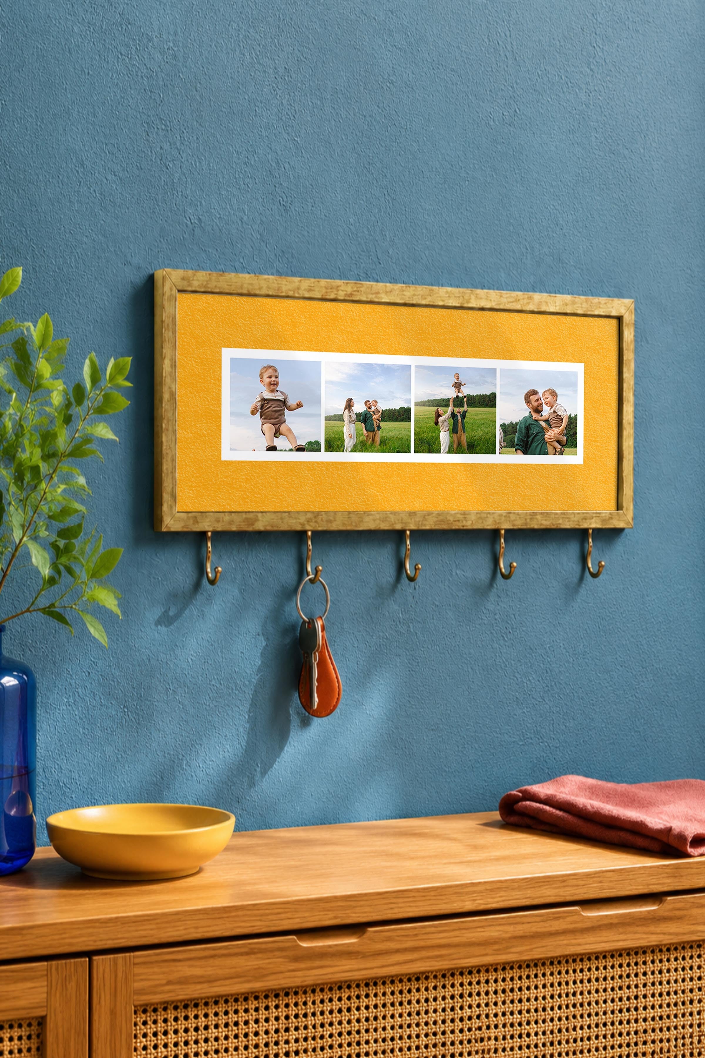 Kişiye Özel Tablo Anahtarlık, Photobooth Stili Gold Fotoğraf Çerçevesi, Vintage Duvar Dekoru