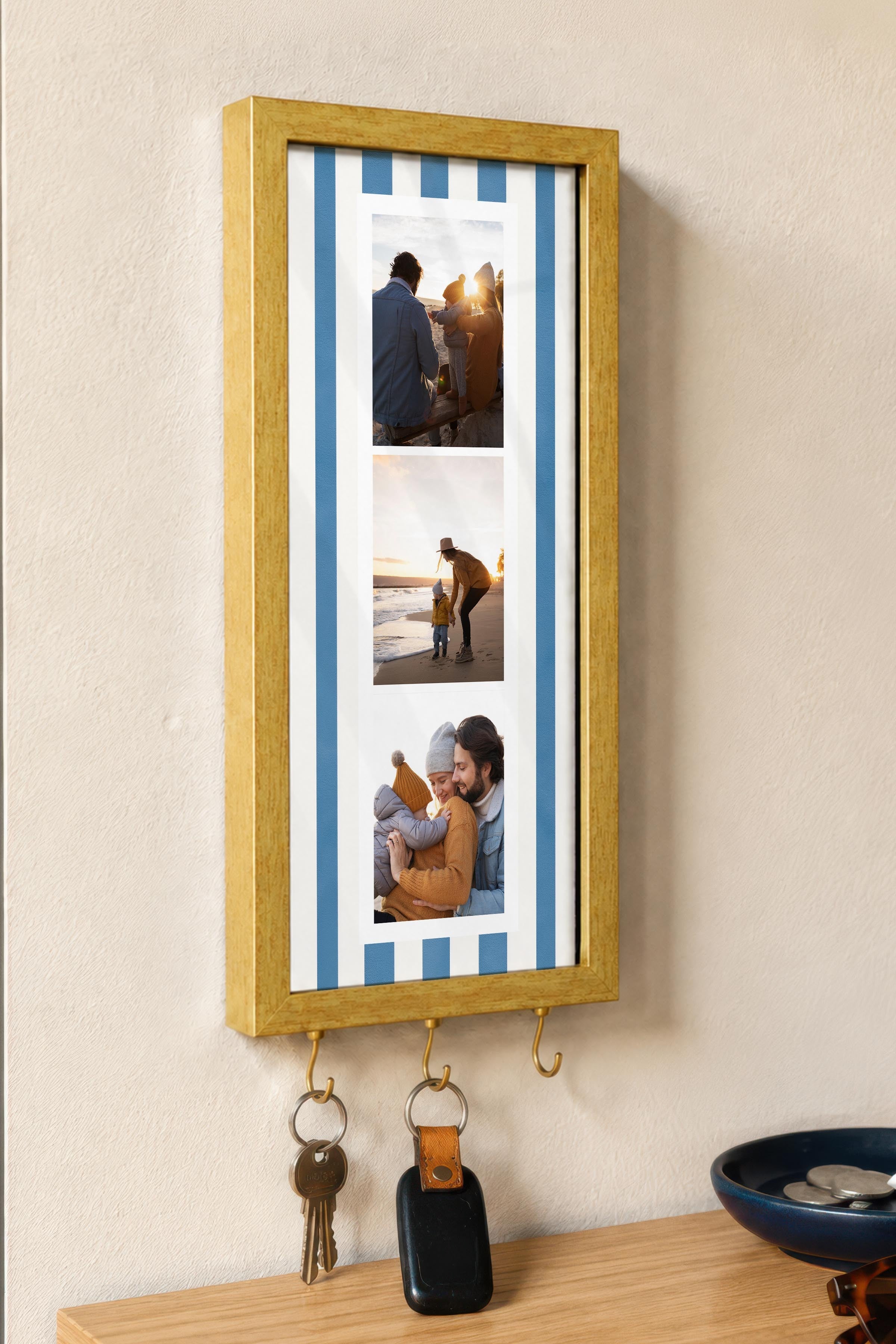 Kişiye Özel Tablo Anahtarlık, Photobooth Stili Gold Fotoğraf Çerçevesi, Vintage Duvar Dekoru