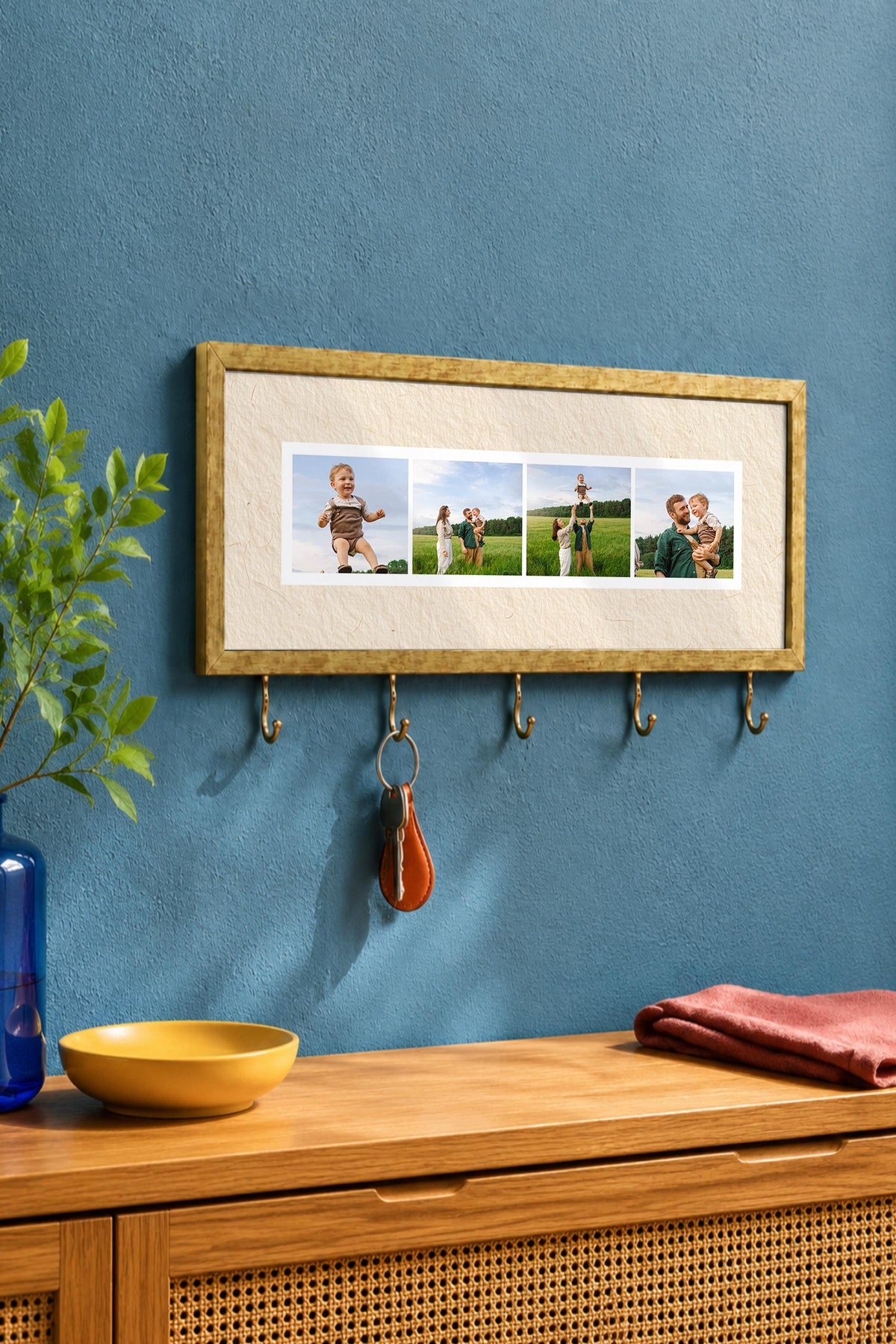 Kişiye Özel Tablo Anahtarlık, Photobooth Stili Gold Fotoğraf Çerçevesi, Vintage Duvar Dekoru