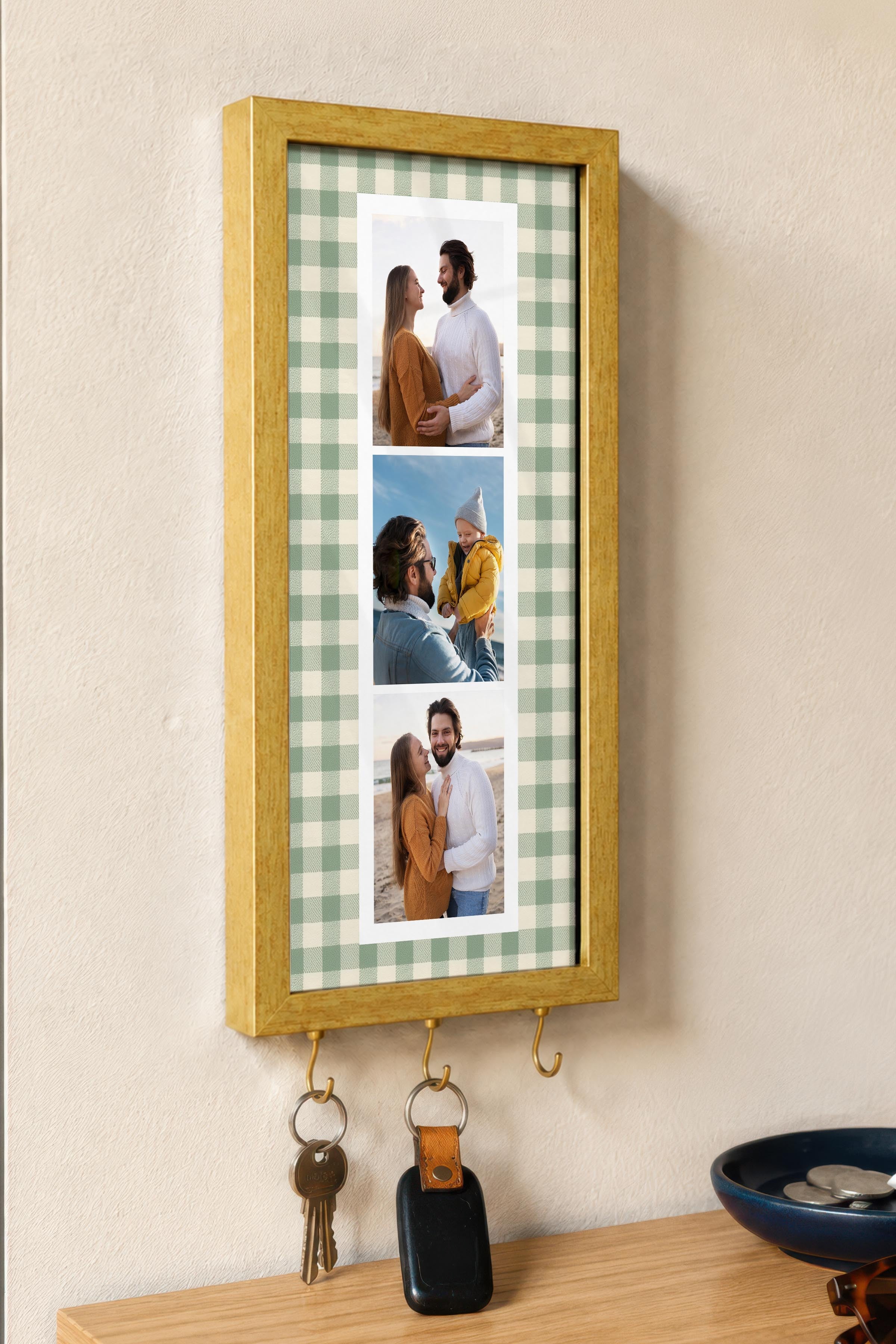 Kişiye Özel Tablo Anahtarlık, Photobooth Stili Gold Fotoğraf Çerçevesi, Vintage Duvar Dekoru