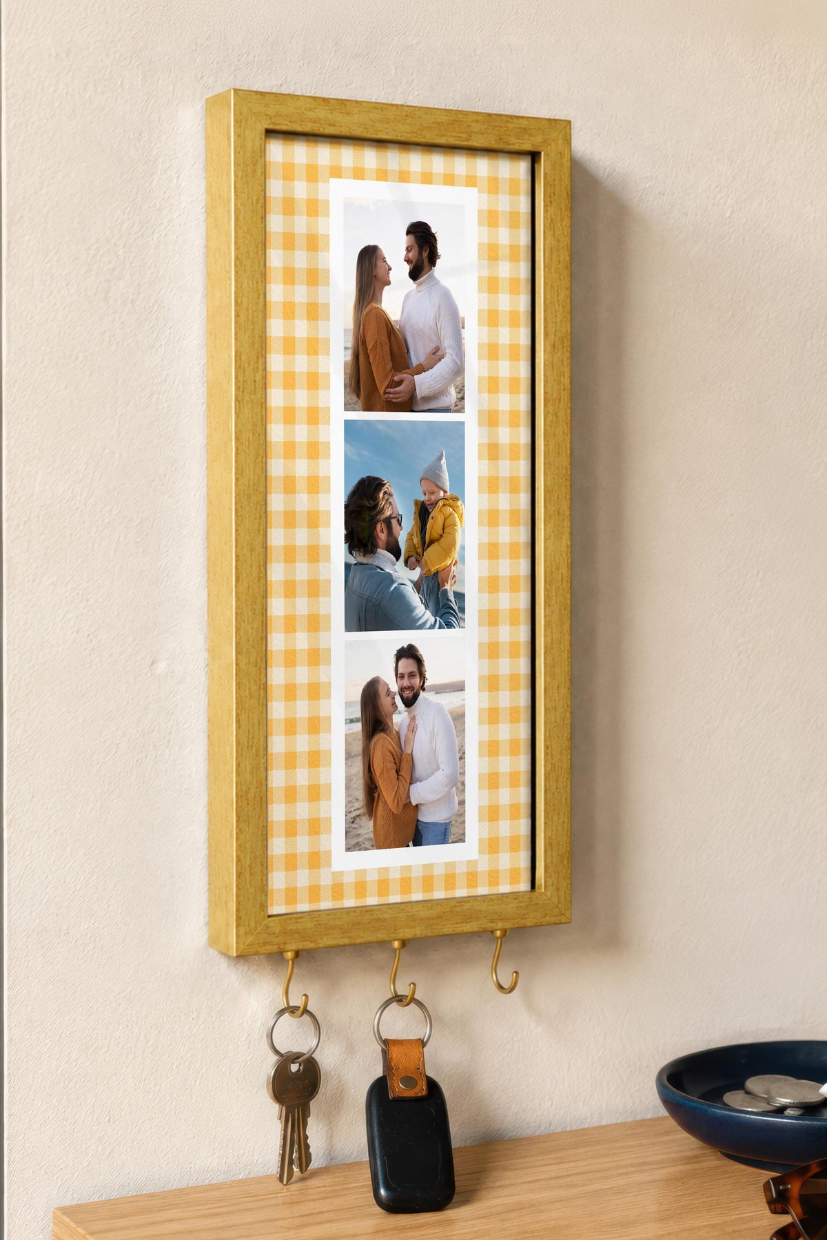 Kişiye Özel Tablo Anahtarlık, Photobooth Stili Gold Fotoğraf Çerçevesi, Vintage Duvar Dekoru