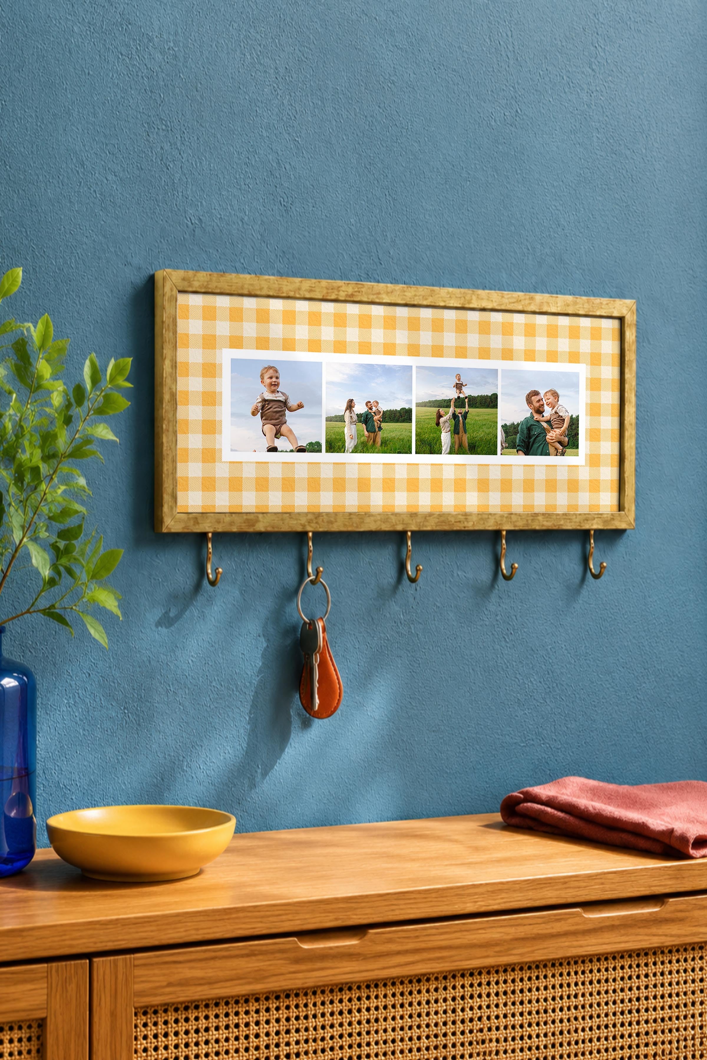 Kişiye Özel Tablo Anahtarlık, Photobooth Stili Gold Fotoğraf Çerçevesi, Vintage Duvar Dekoru