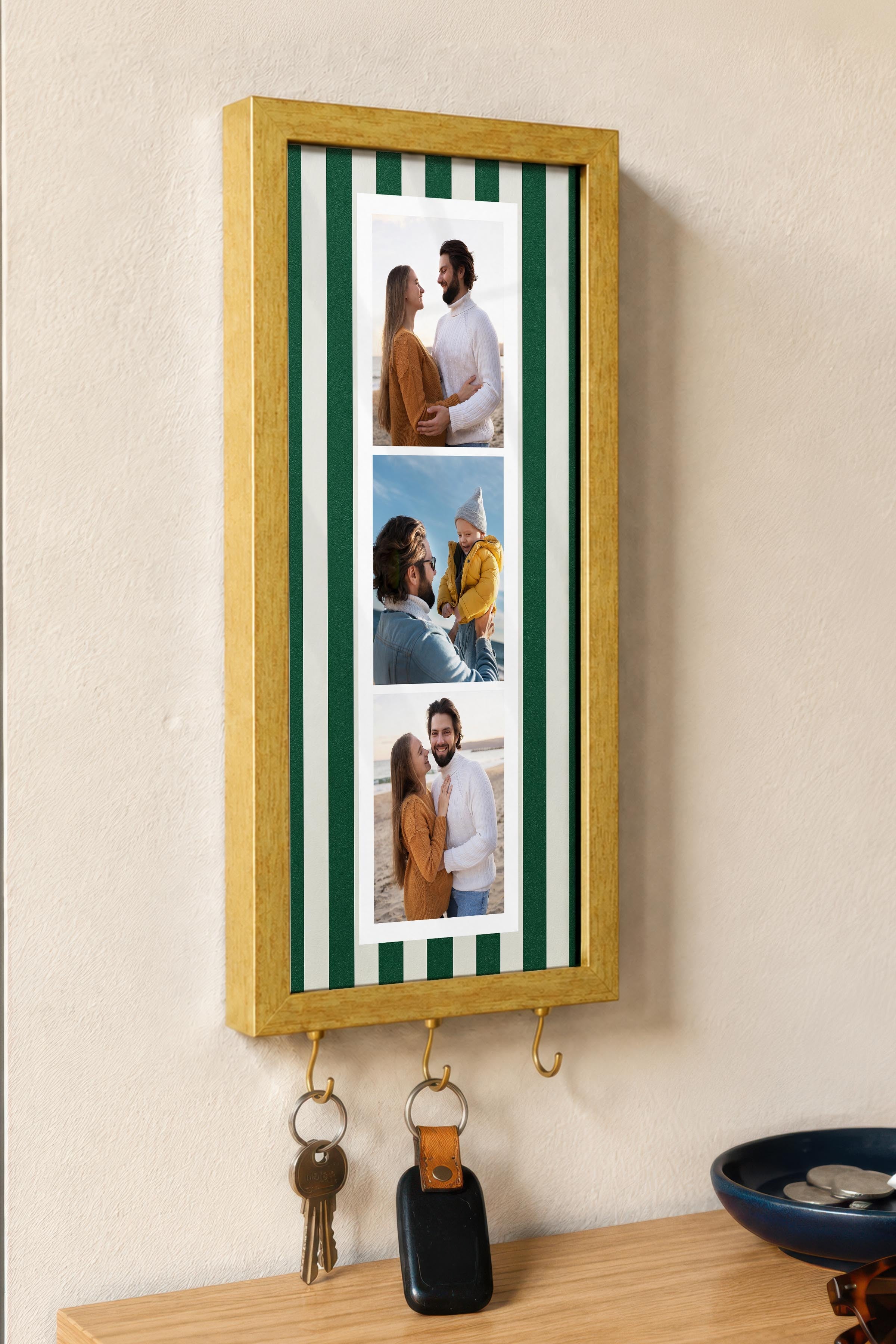 Kişiye Özel Tablo Anahtarlık, Photobooth Stili Gold Fotoğraf Çerçevesi, Vintage Duvar Dekoru