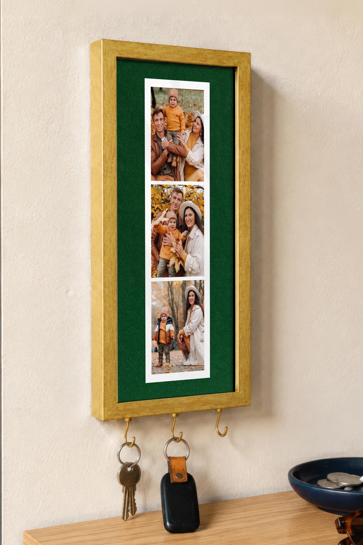 Kişiye Özel Tablo Anahtarlık, Photobooth Stili Gold Fotoğraf Çerçevesi, Vintage Duvar Dekoru