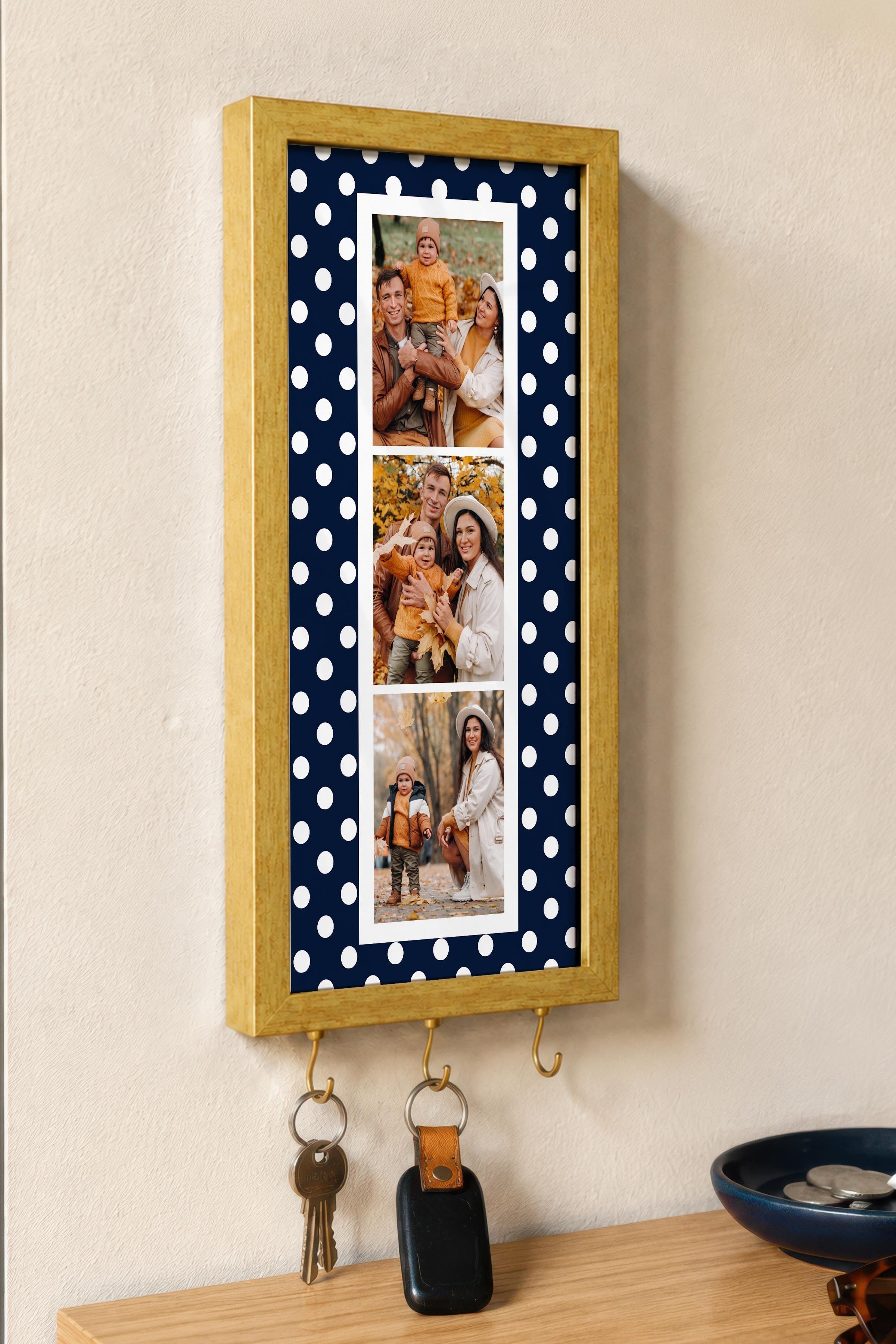 Kişiye Özel Tablo Anahtarlık, Photobooth Stili Gold Fotoğraf Çerçevesi, Vintage Duvar Dekoru