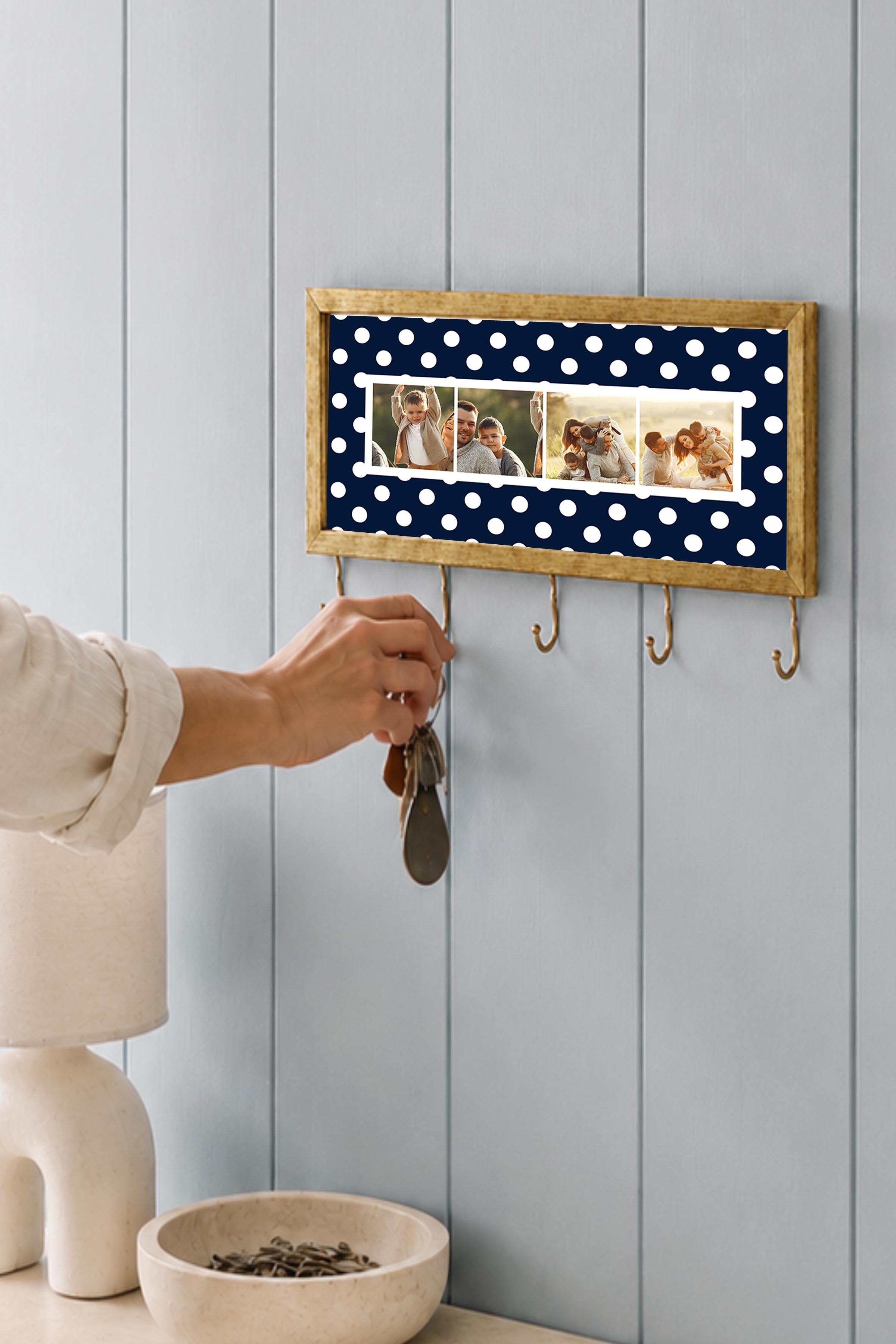 Kişiye Özel Tablo Anahtarlık, Photobooth Stili Gold Fotoğraf Çerçevesi, Vintage Duvar Dekoru