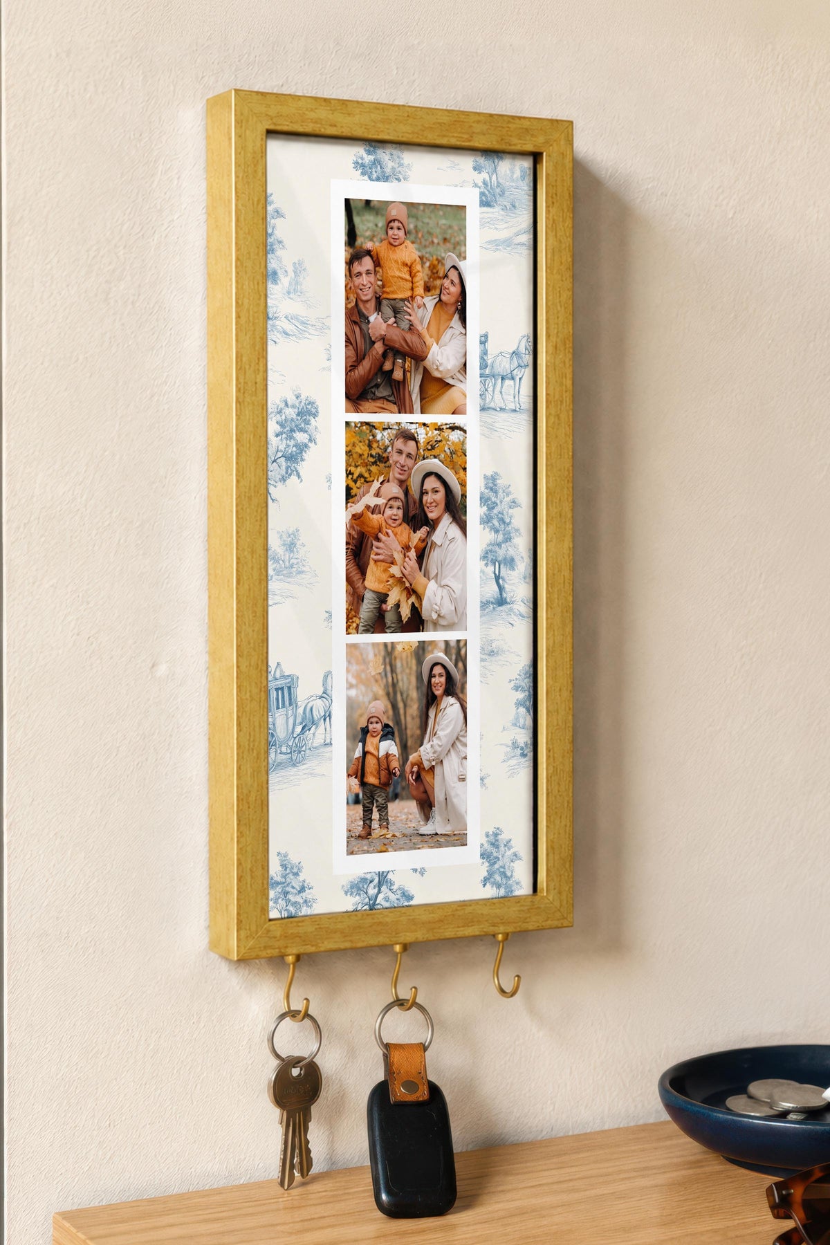 Kişiye Özel Tablo Anahtarlık, Photobooth Stili Gold Fotoğraf Çerçevesi, Vintage Duvar Dekoru