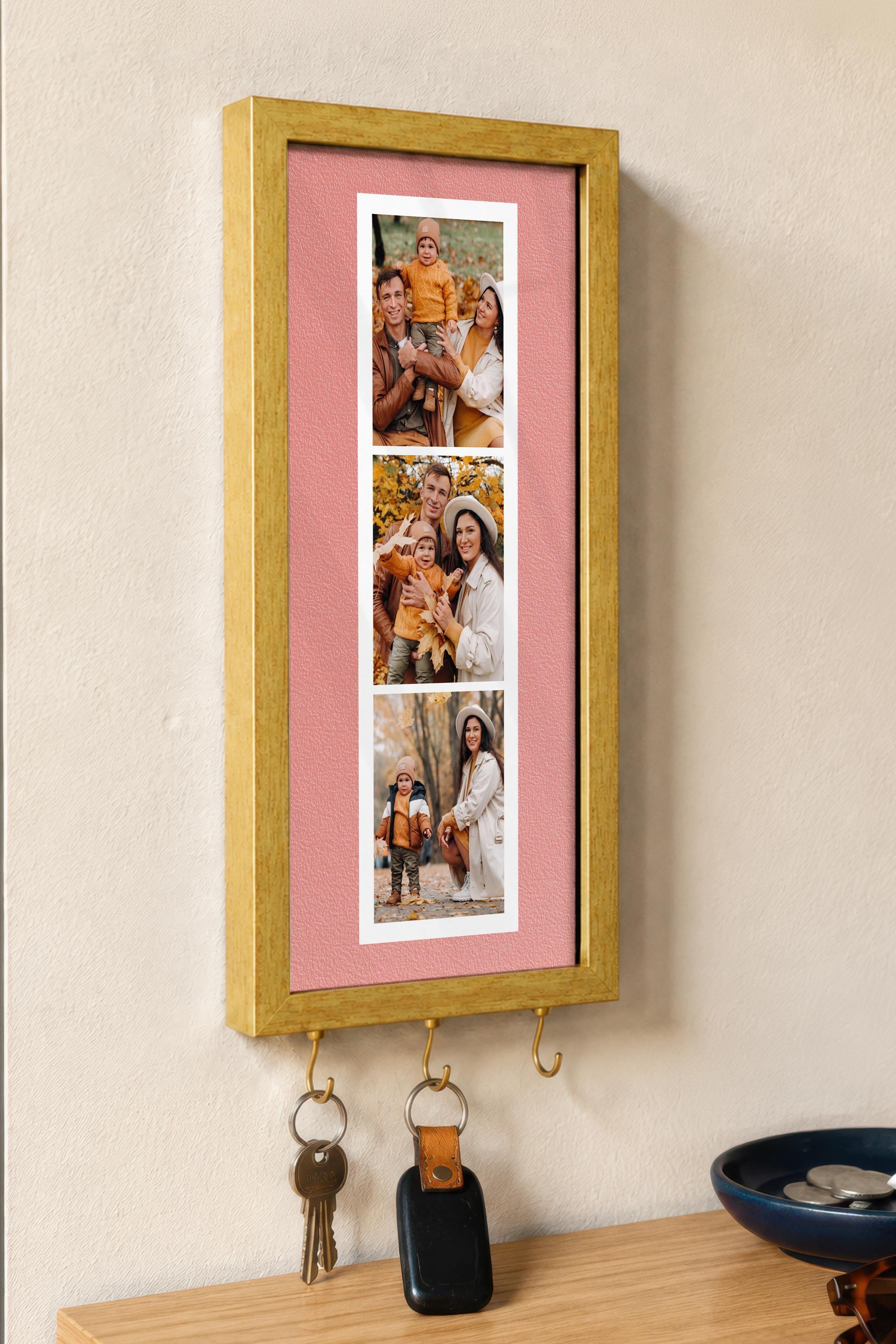 Kişiye Özel Tablo Anahtarlık, Photobooth Stili Gold Fotoğraf Çerçevesi, Vintage Duvar Dekoru