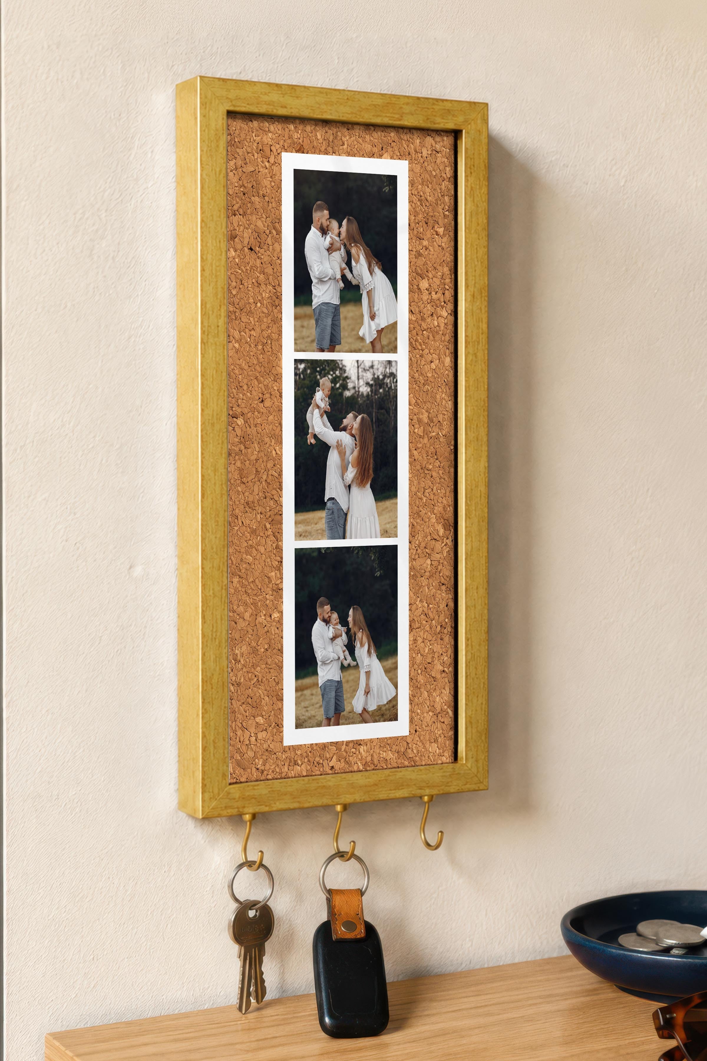 Kişiye Özel Tablo Anahtarlık, Photobooth Stili Gold Fotoğraf Çerçevesi, Vintage Duvar Dekoru