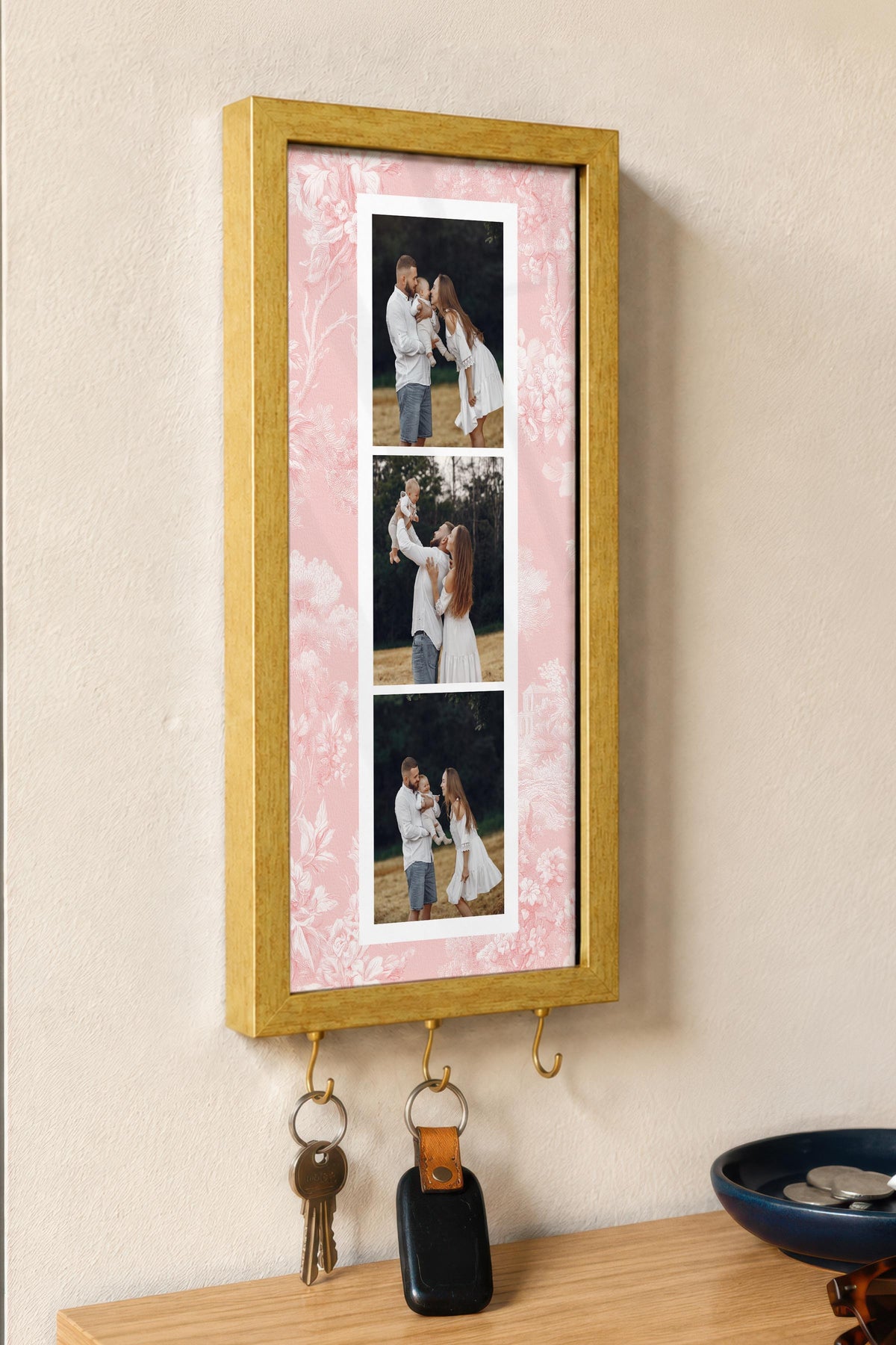 Kişiye Özel Tablo Anahtarlık, Photobooth Stili Gold Fotoğraf Çerçevesi, Vintage Duvar Dekoru