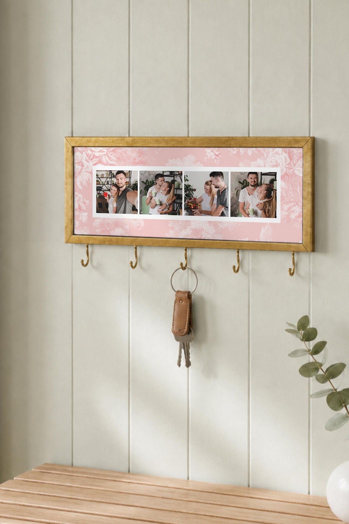 Kişiye Özel Tablo Anahtarlık, Photobooth Stili Gold Fotoğraf Çerçevesi, Vintage Duvar Dekoru