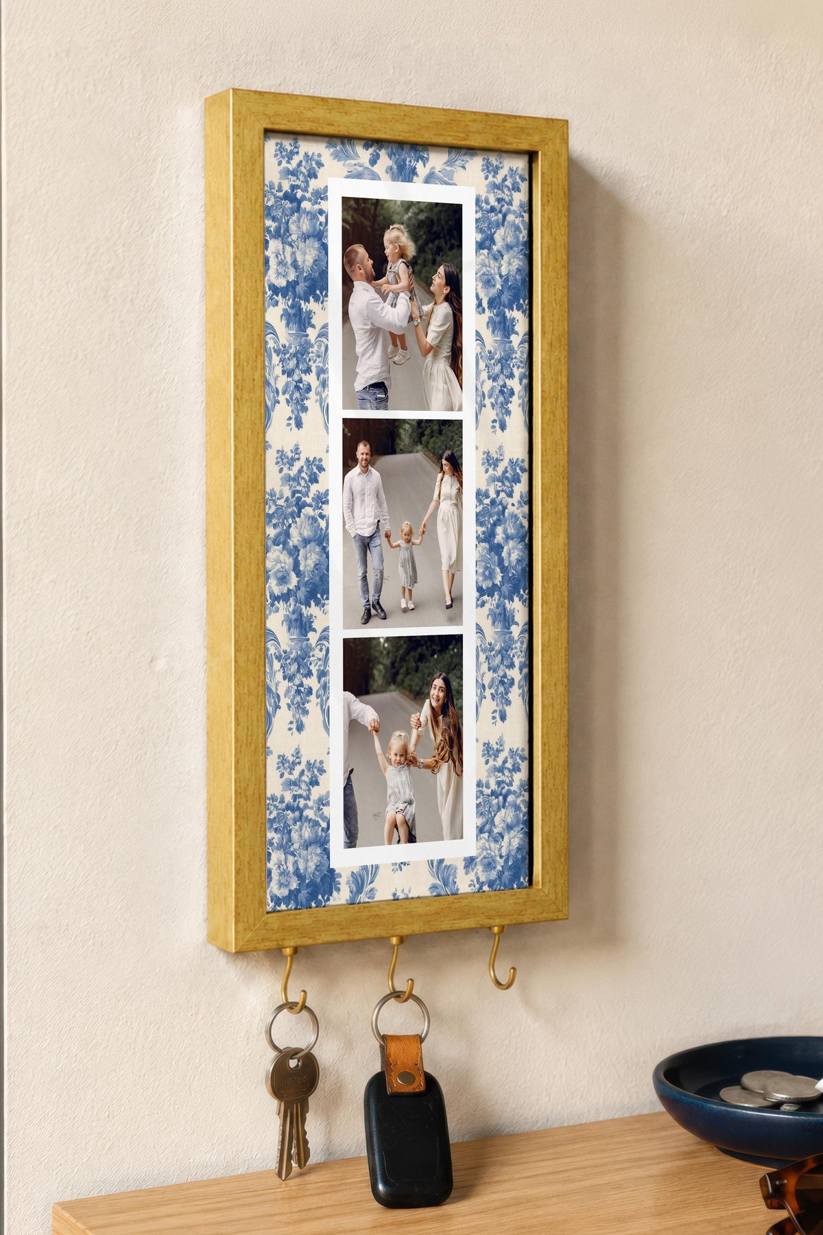 Kişiye Özel Tablo Anahtarlık, Photobooth Stili Gold Fotoğraf Çerçevesi, Vintage Duvar Dekoru