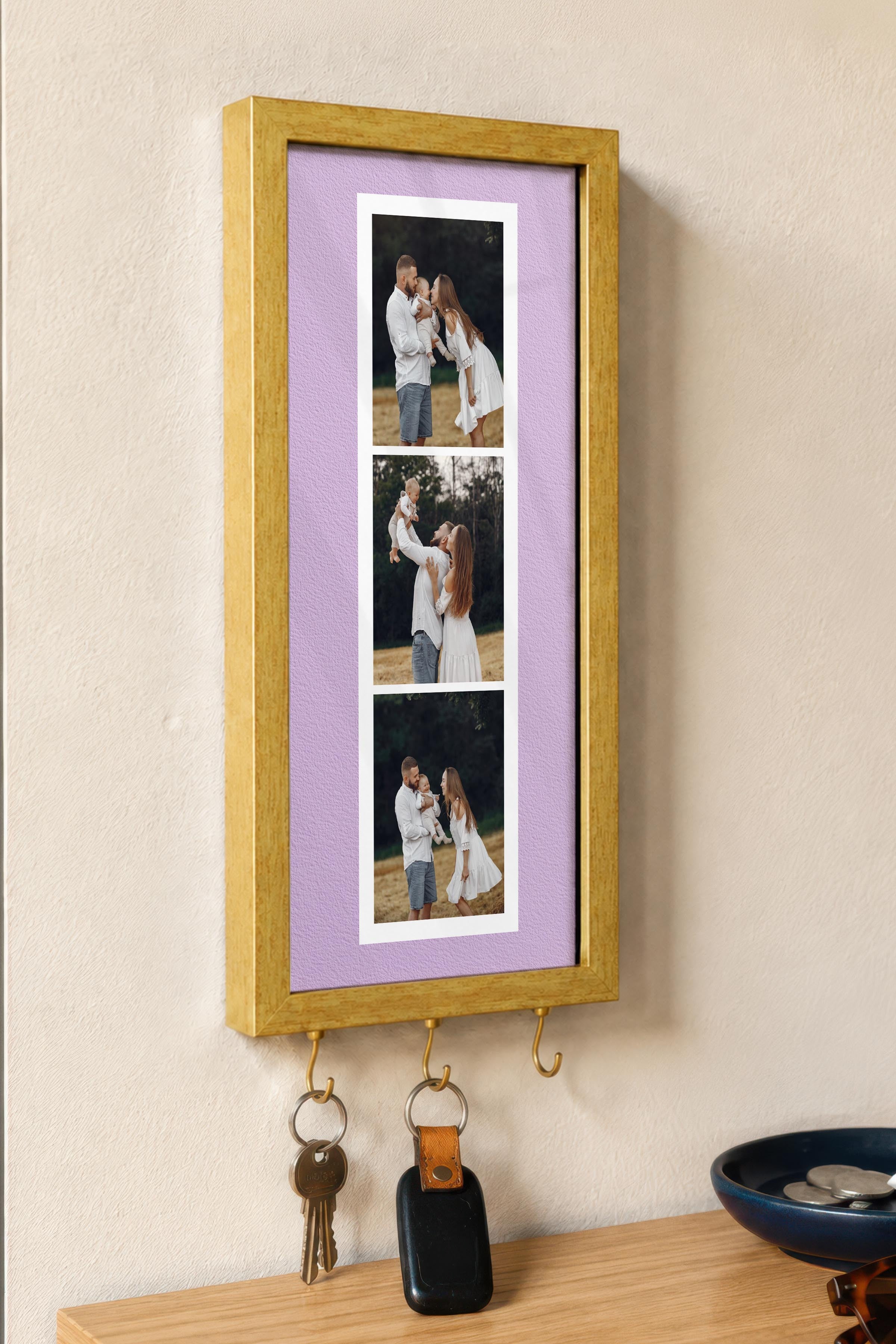 Kişiye Özel Tablo Anahtarlık, Photobooth Stili Gold Fotoğraf Çerçevesi, Vintage Duvar Dekoru
