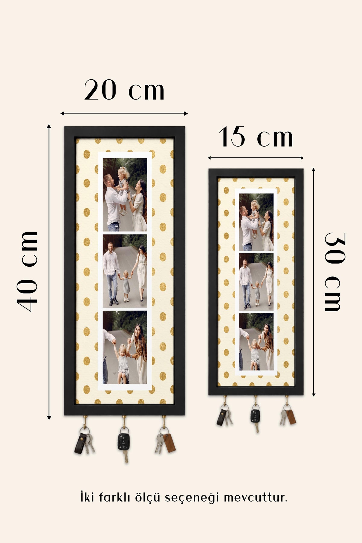 Kişiye Özel Tablo Anahtarlık, Photobooth Stili Gold Fotoğraf Çerçevesi, Vintage Duvar Dekoru