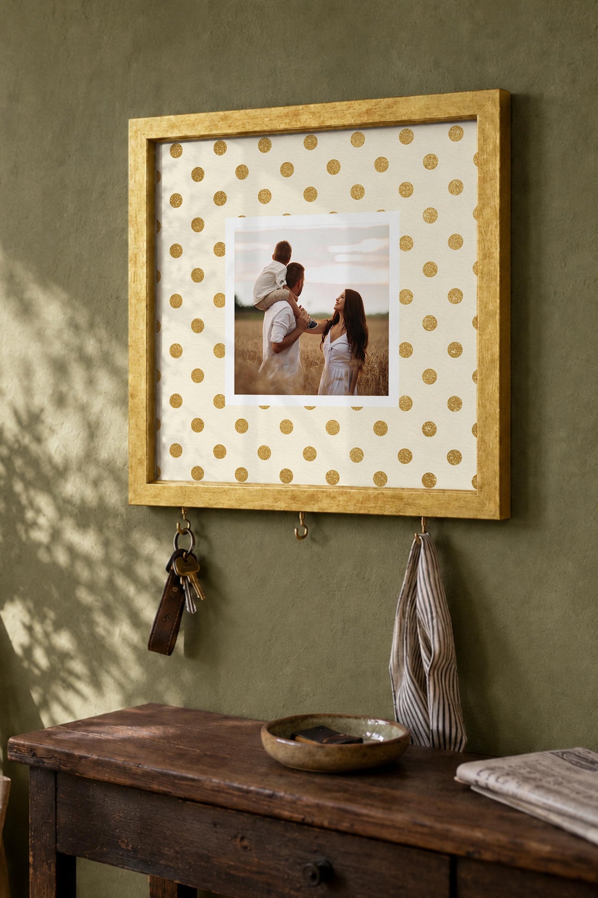 Kişiye Özel Tablo Anahtarlık, Photobooth Stili Gold Fotoğraf Çerçevesi, Vintage Duvar Dekoru