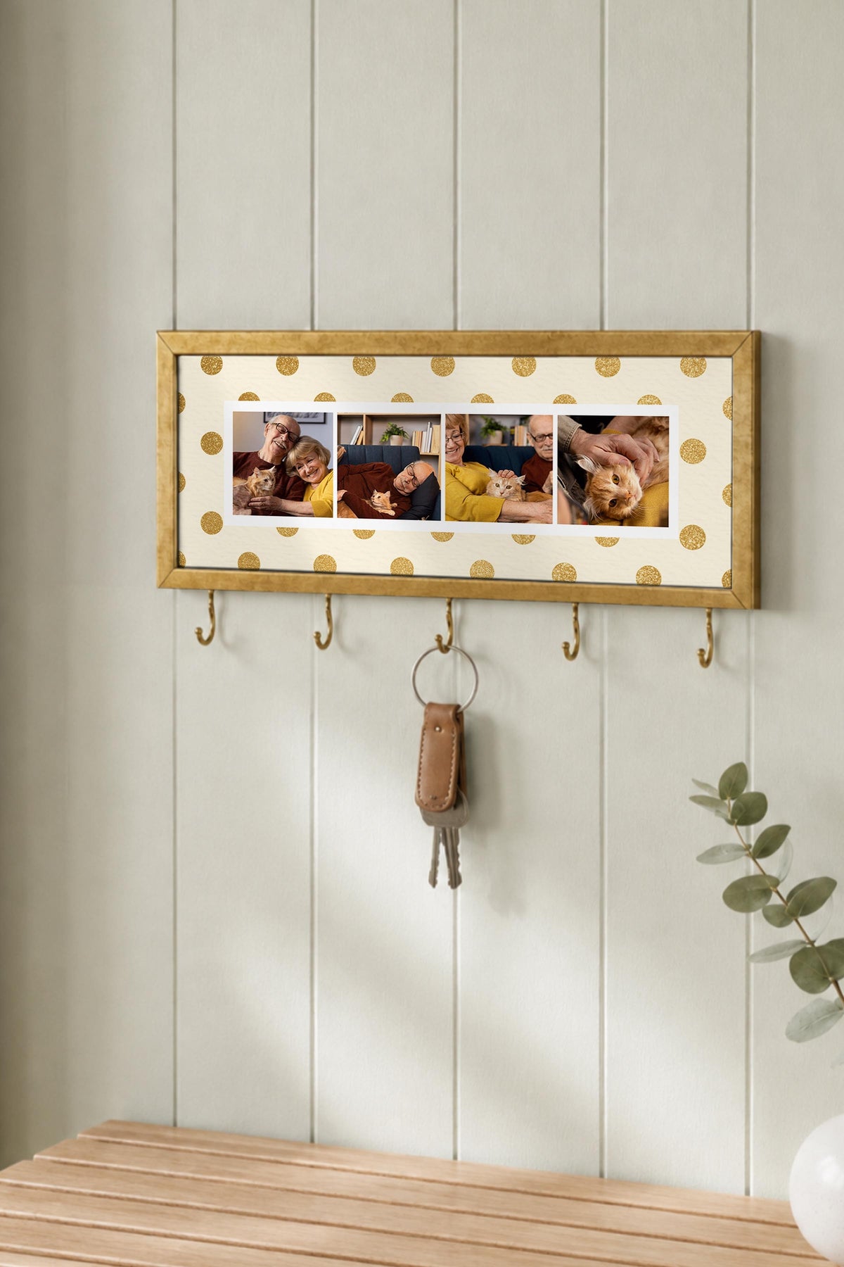 Kişiye Özel Tablo Anahtarlık, Photobooth Stili Gold Fotoğraf Çerçevesi, Vintage Duvar Dekoru