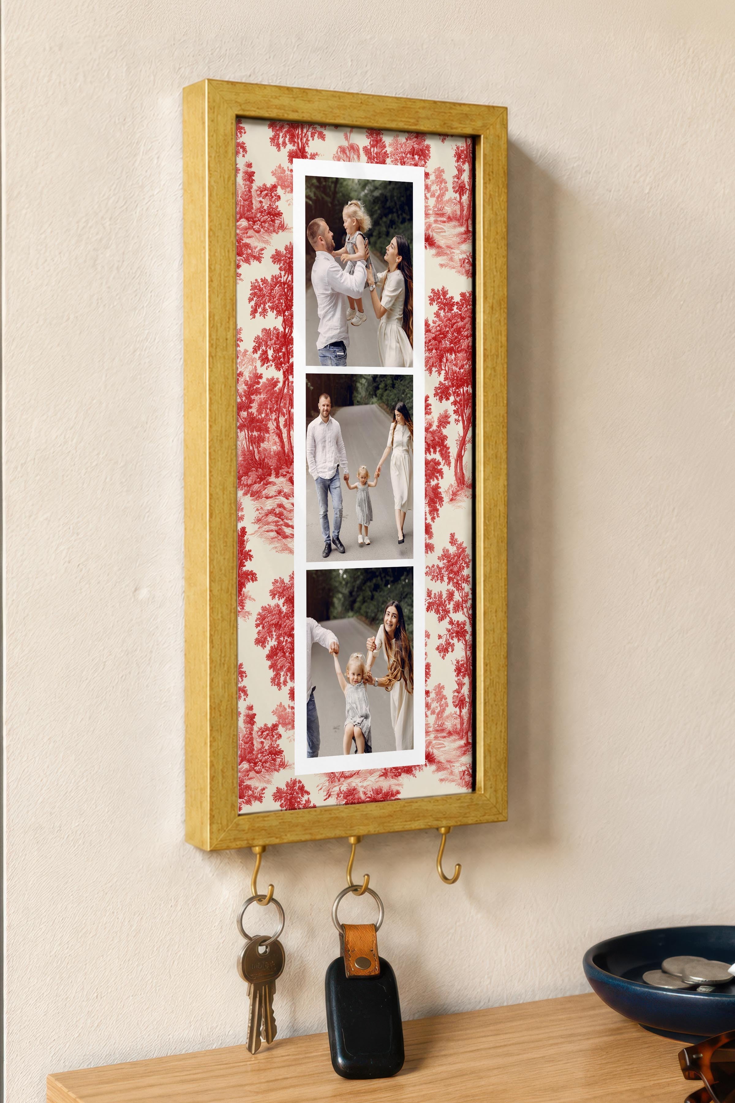 Kişiye Özel Tablo Anahtarlık, Photobooth Stili Gold Fotoğraf Çerçevesi, Vintage Duvar Dekoru