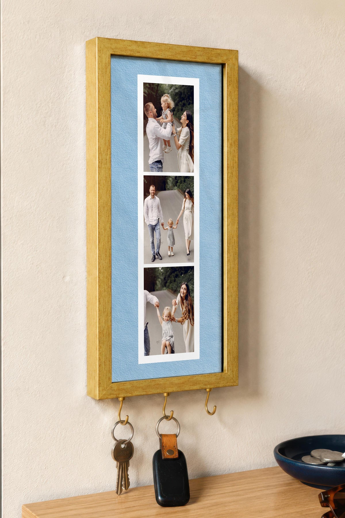 Kişiye Özel Tablo Anahtarlık, Photobooth Stili Gold Fotoğraf Çerçevesi, Vintage Duvar Dekoru