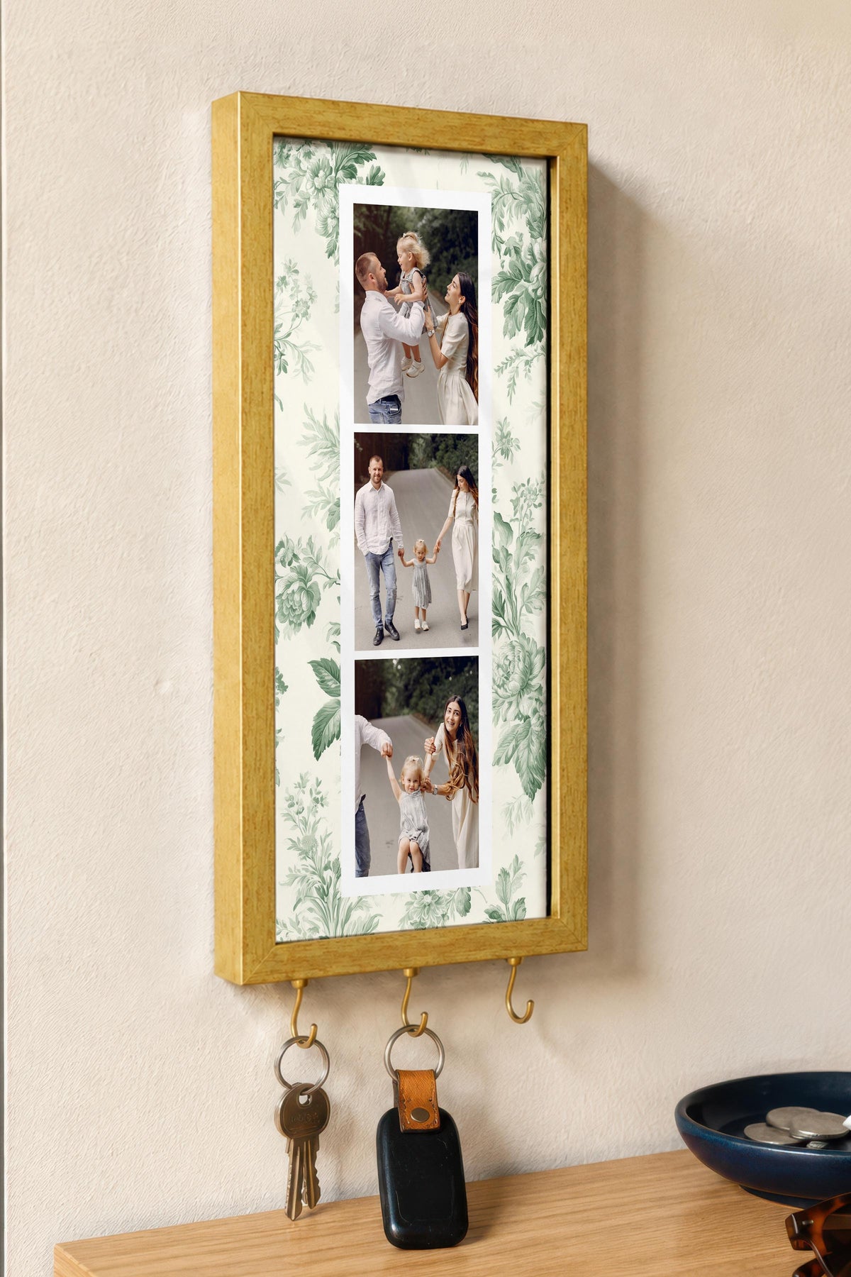 Kişiye Özel Tablo Anahtarlık, Photobooth Stili Gold Fotoğraf Çerçevesi, Vintage Duvar Dekoru
