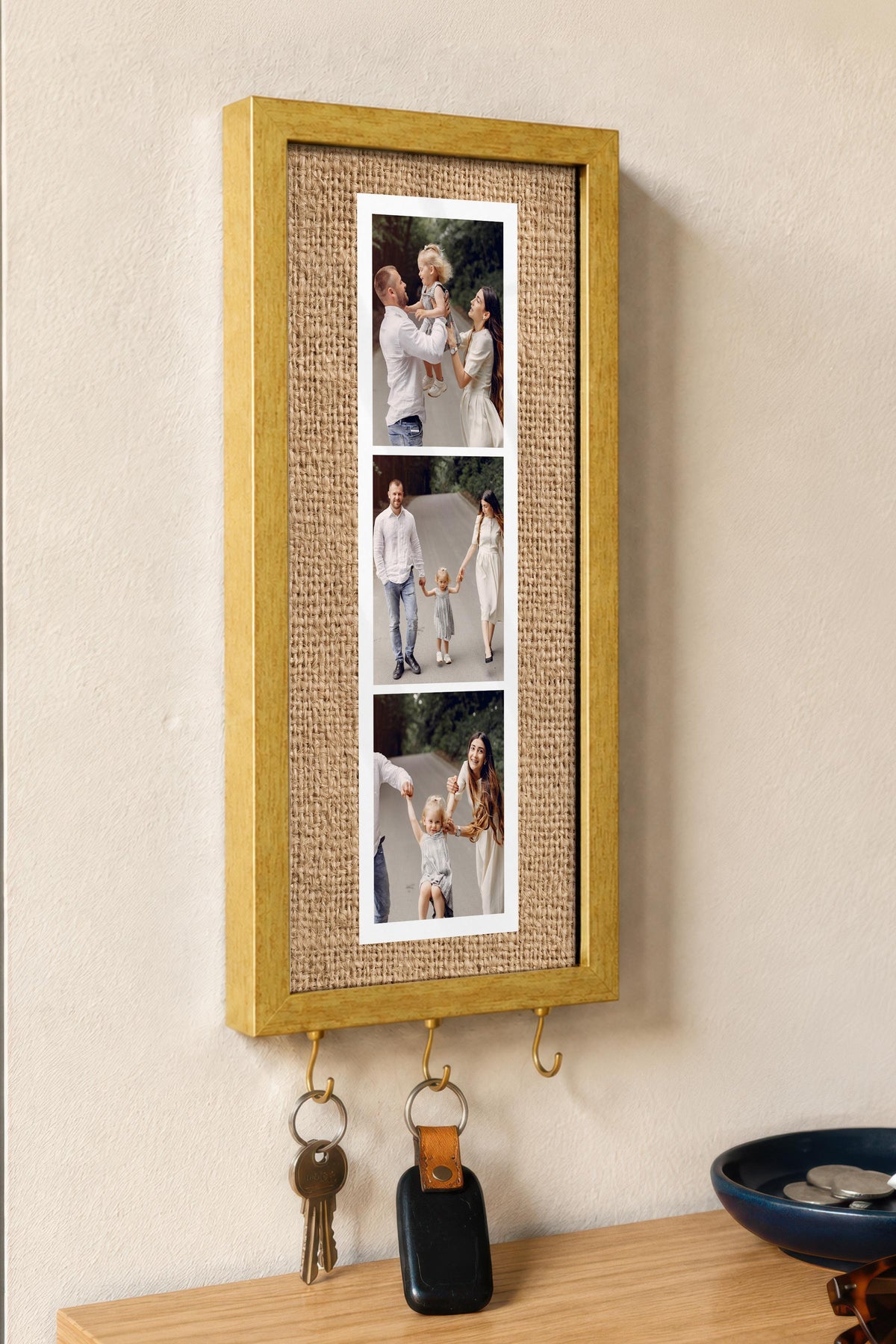 Kişiye Özel Tablo Anahtarlık, Photobooth Stili Gold Fotoğraf Çerçevesi, Vintage Duvar Dekoru