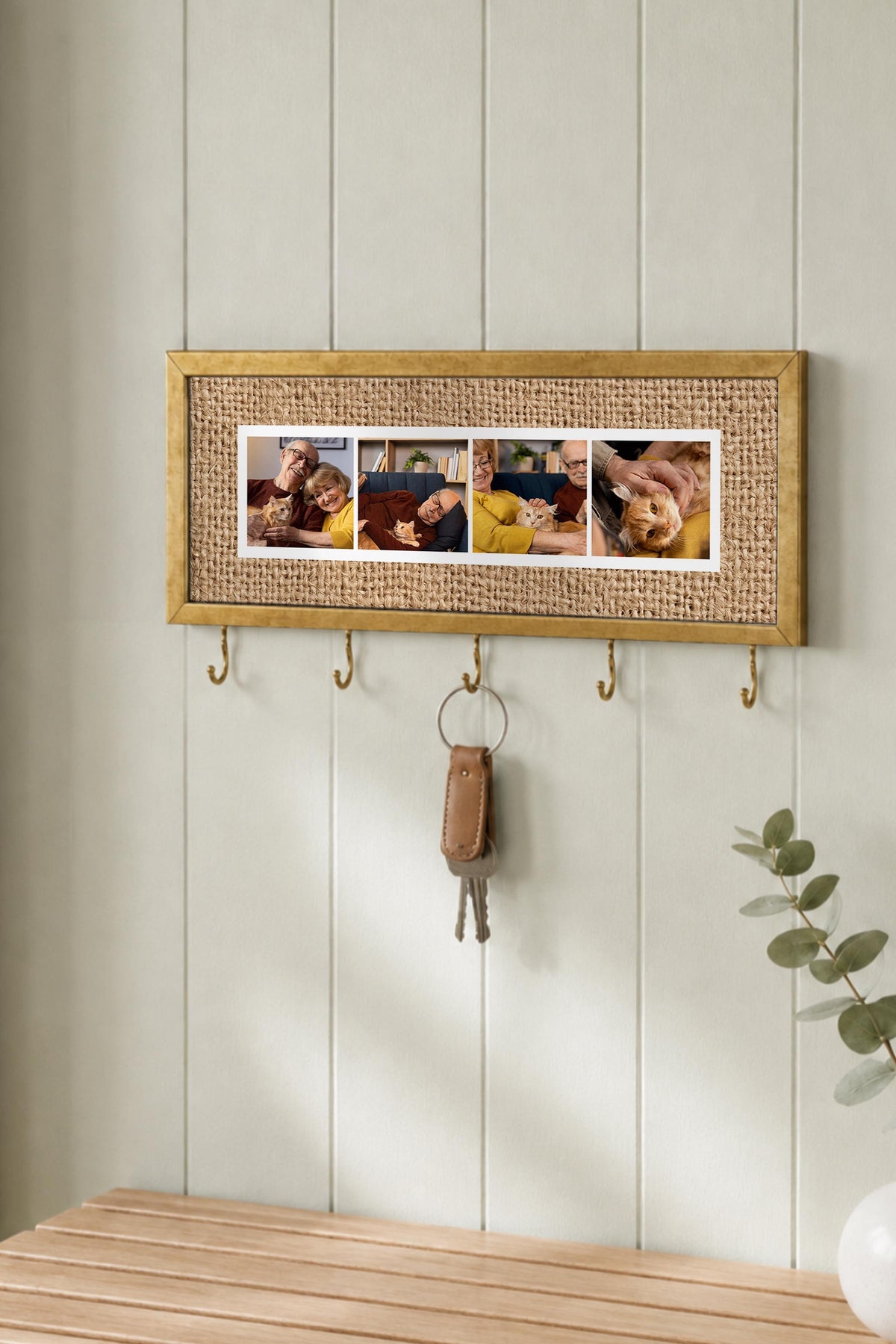 Kişiye Özel Tablo Anahtarlık, Photobooth Stili Gold Fotoğraf Çerçevesi, Vintage Duvar Dekoru