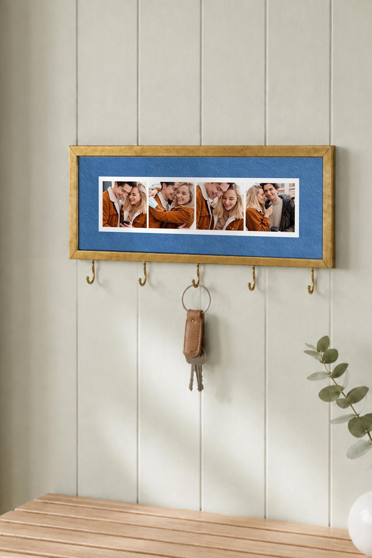 Kişiye Özel Tablo Anahtarlık, Photobooth Stili Gold Fotoğraf Çerçevesi, Vintage Duvar Dekoru